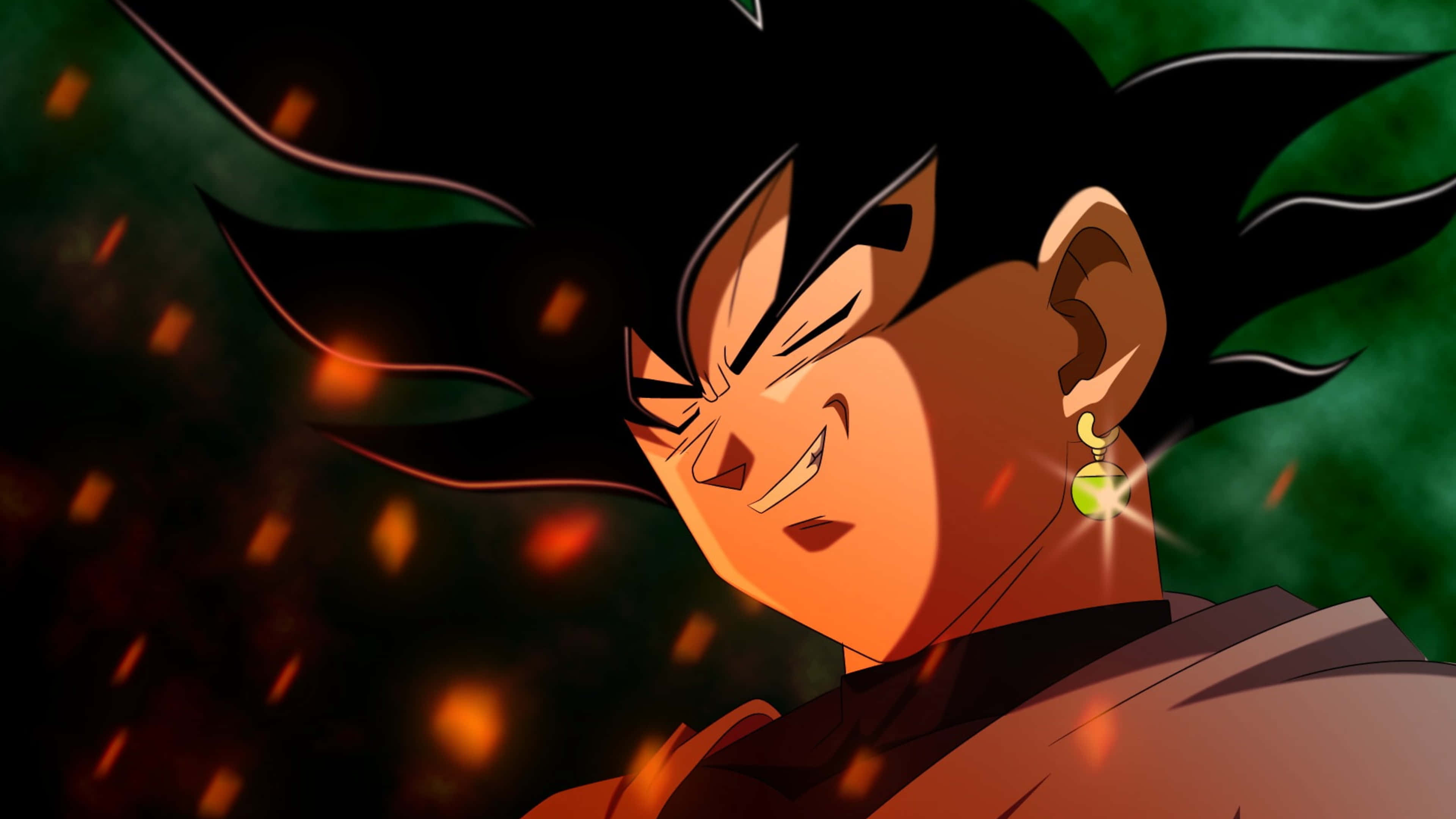 Goku Black, spiky black hair, glowing green earring, 4K Desktop Wallpaper