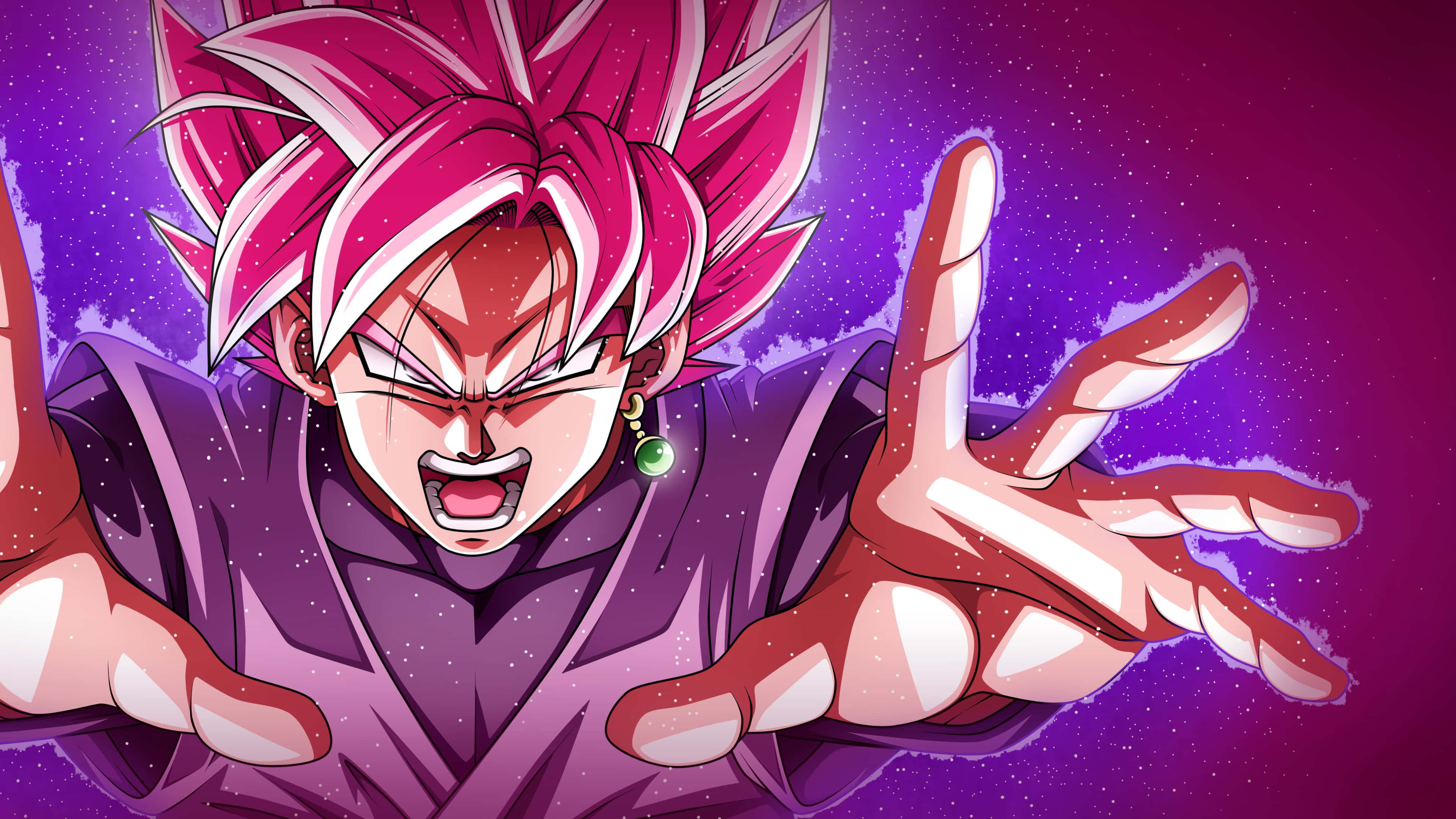 Goku Black, pink spiky hair, purple outfit, 4K Desktop Wallpaper