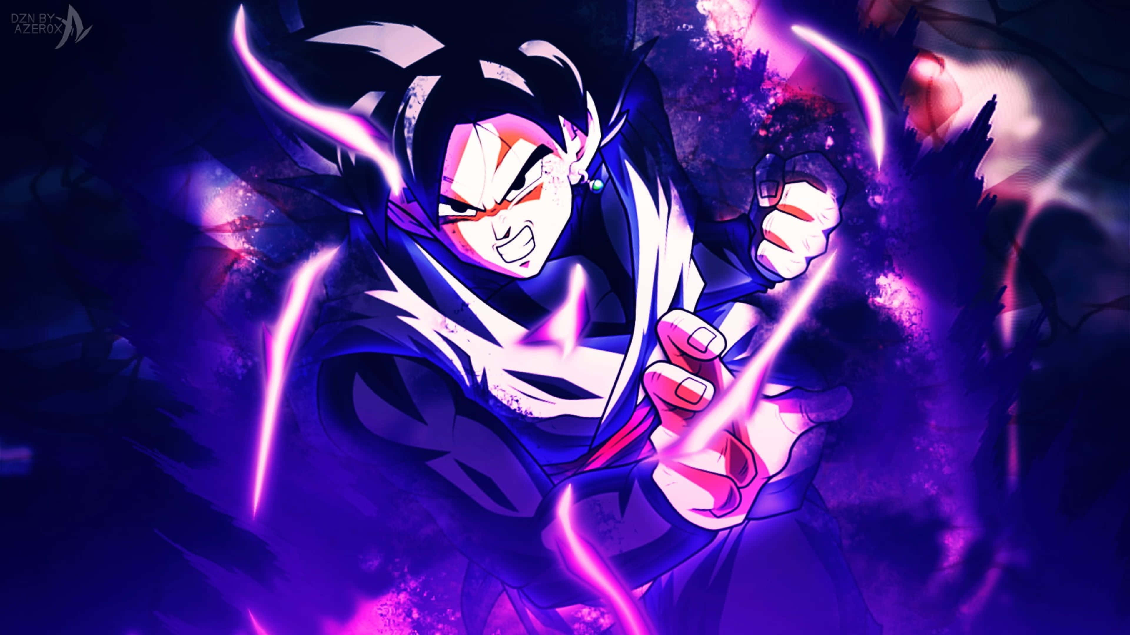 Goku Black, black and white hair, glowing purple energy, 4K Desktop Wallpaper