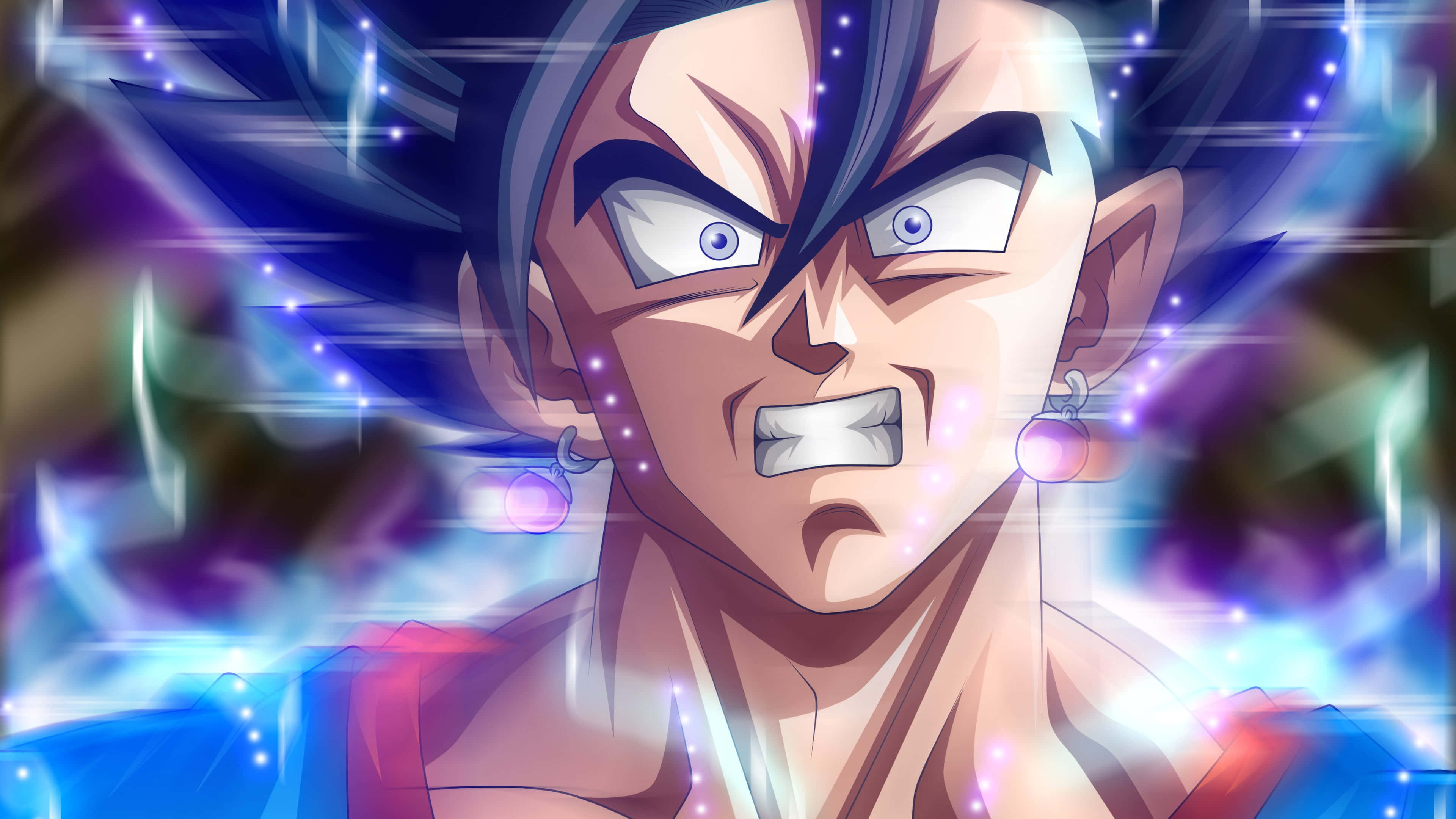 Goku Black, spiky blue hair, glowing eyes, 4K Desktop Wallpaper