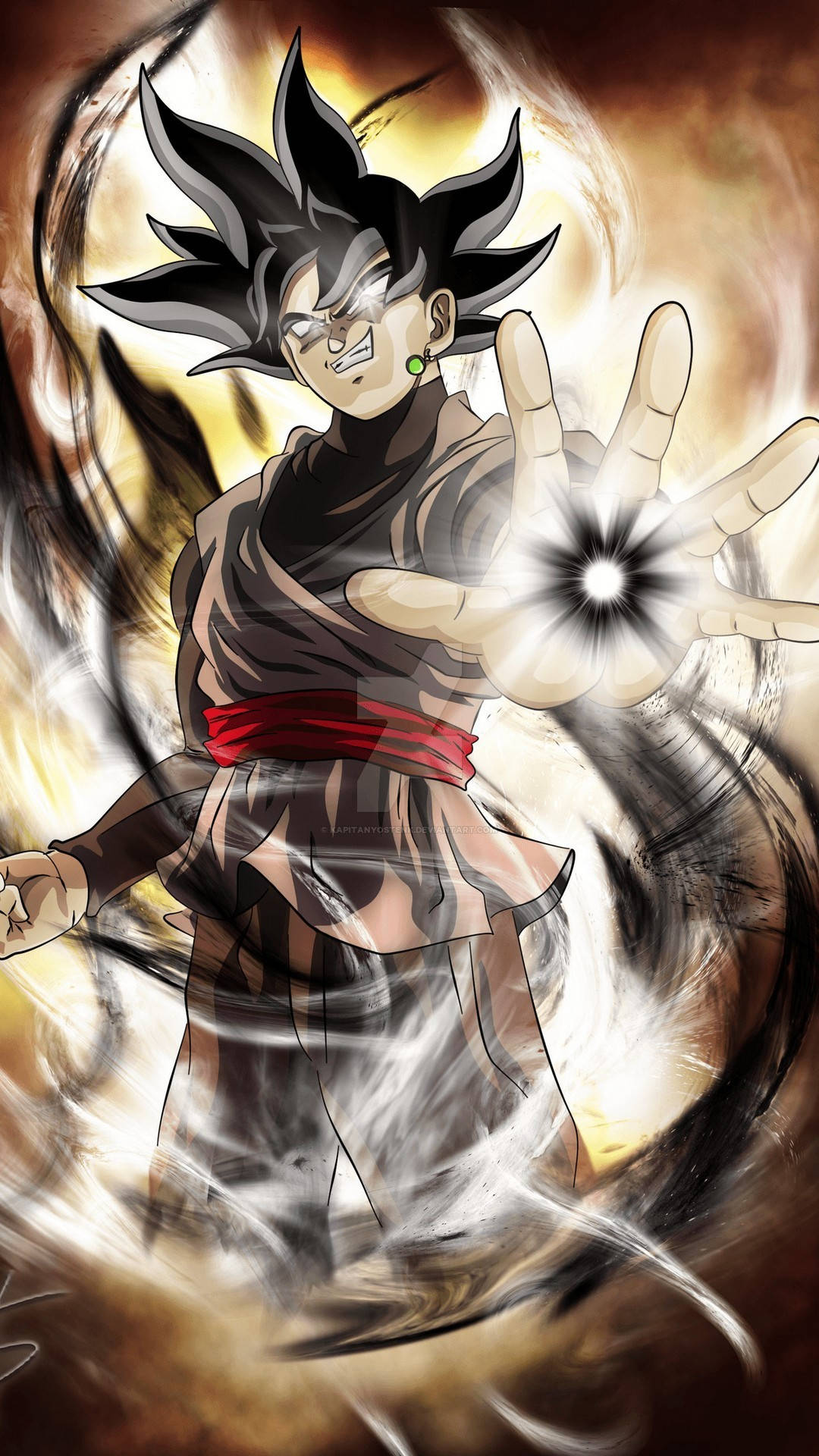 Goku Black, dark and golden aura, glowing energy blast, Full HD Phone Wallpaper