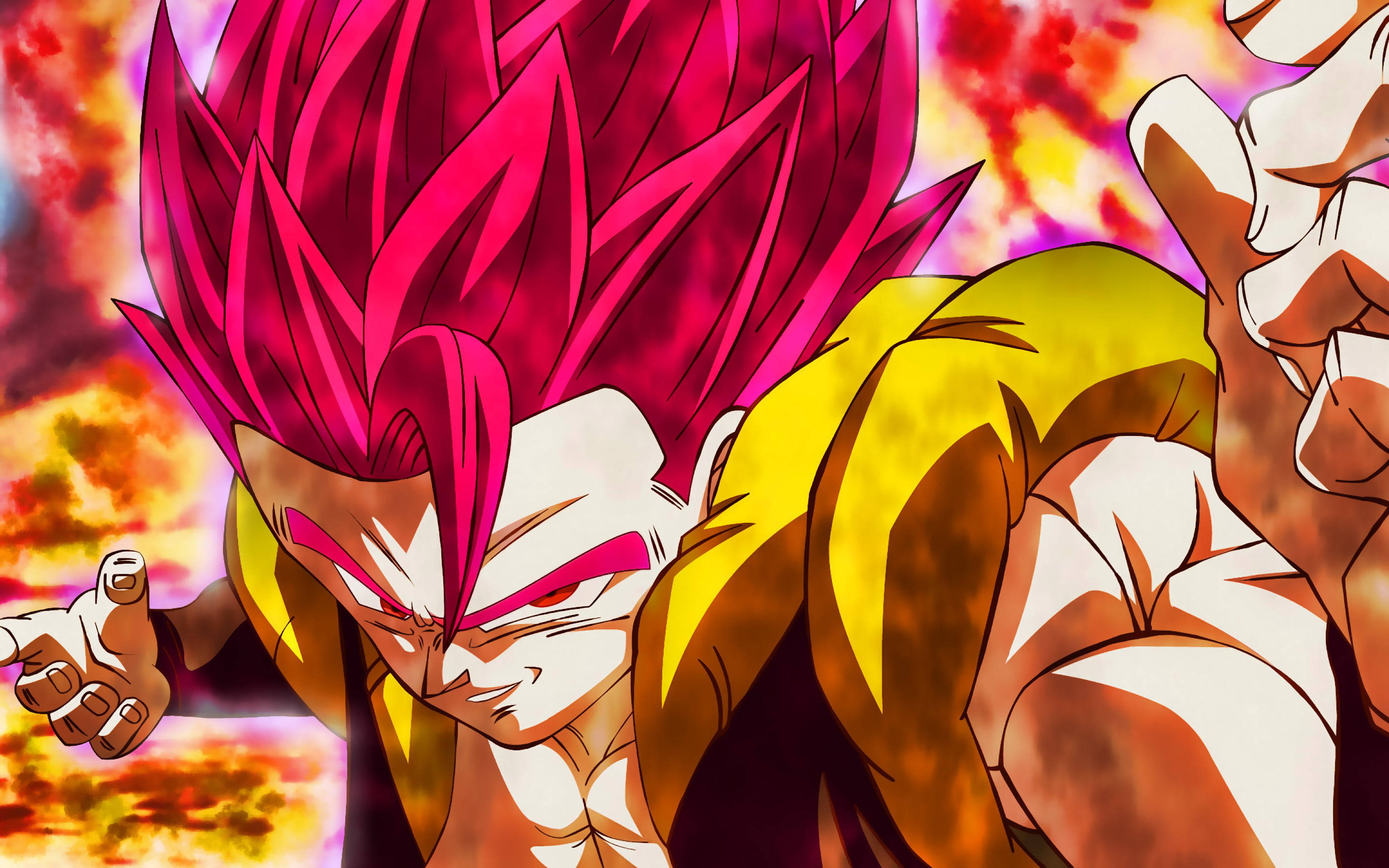 Black Goku, pink hair, yellow aura, 2K Desktop Wallpaper