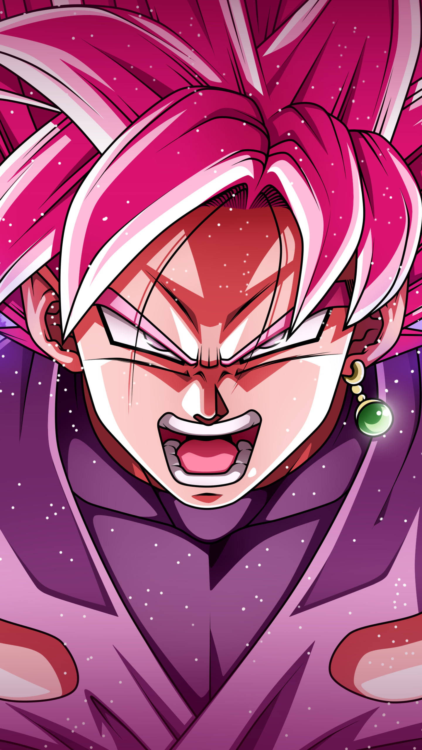 Black Goku, pink hair, purple outfit, 2K Phone Wallpaper