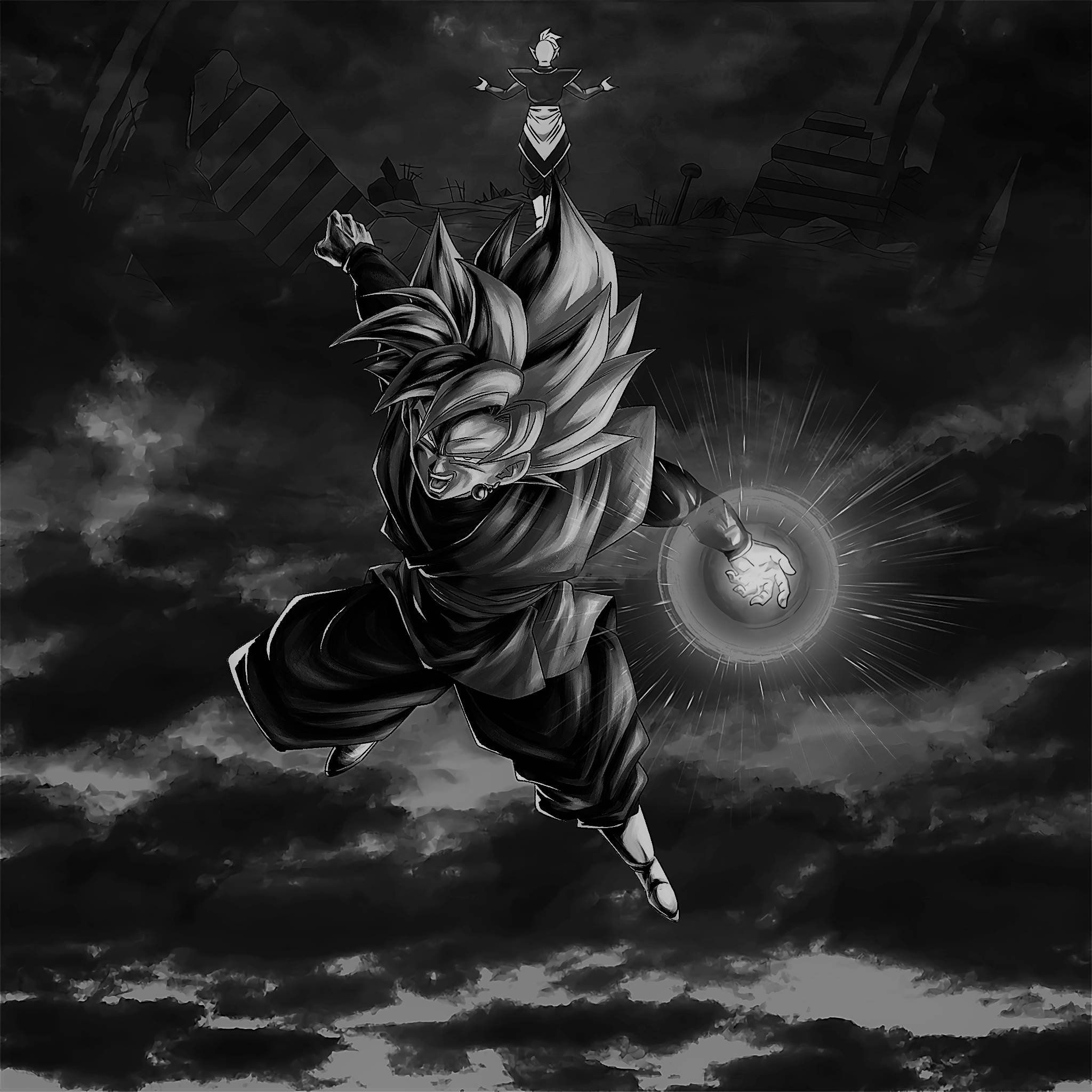 Goku, black and white, spiky hair, Full HD Desktop Wallpaper