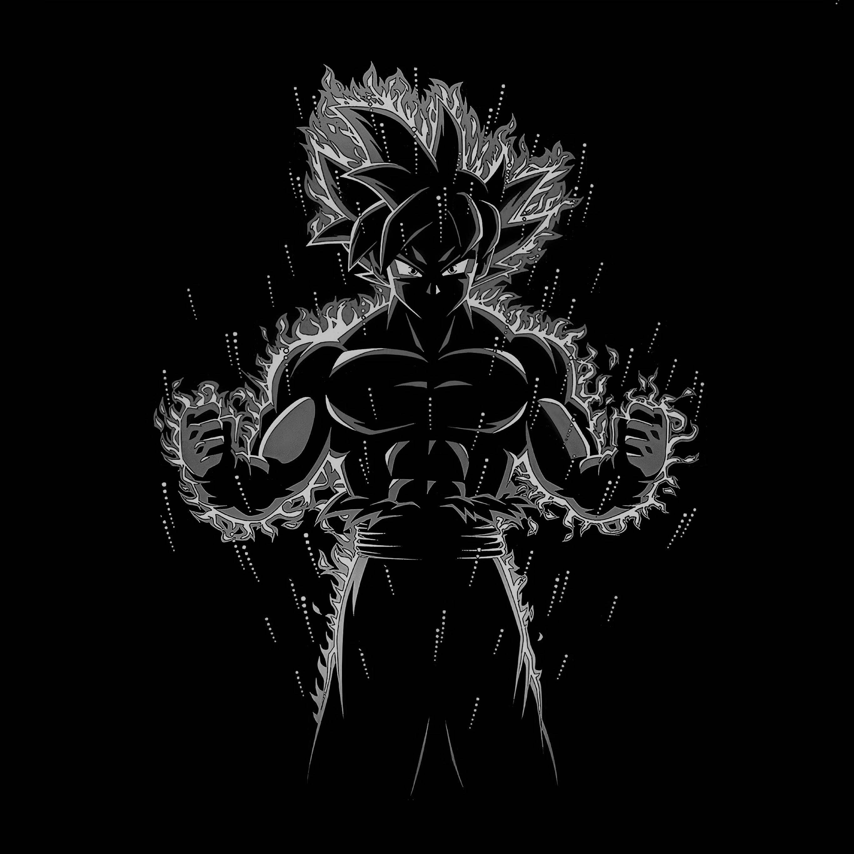 Goku, black and white, spiky hair, 2K Desktop Wallpaper
