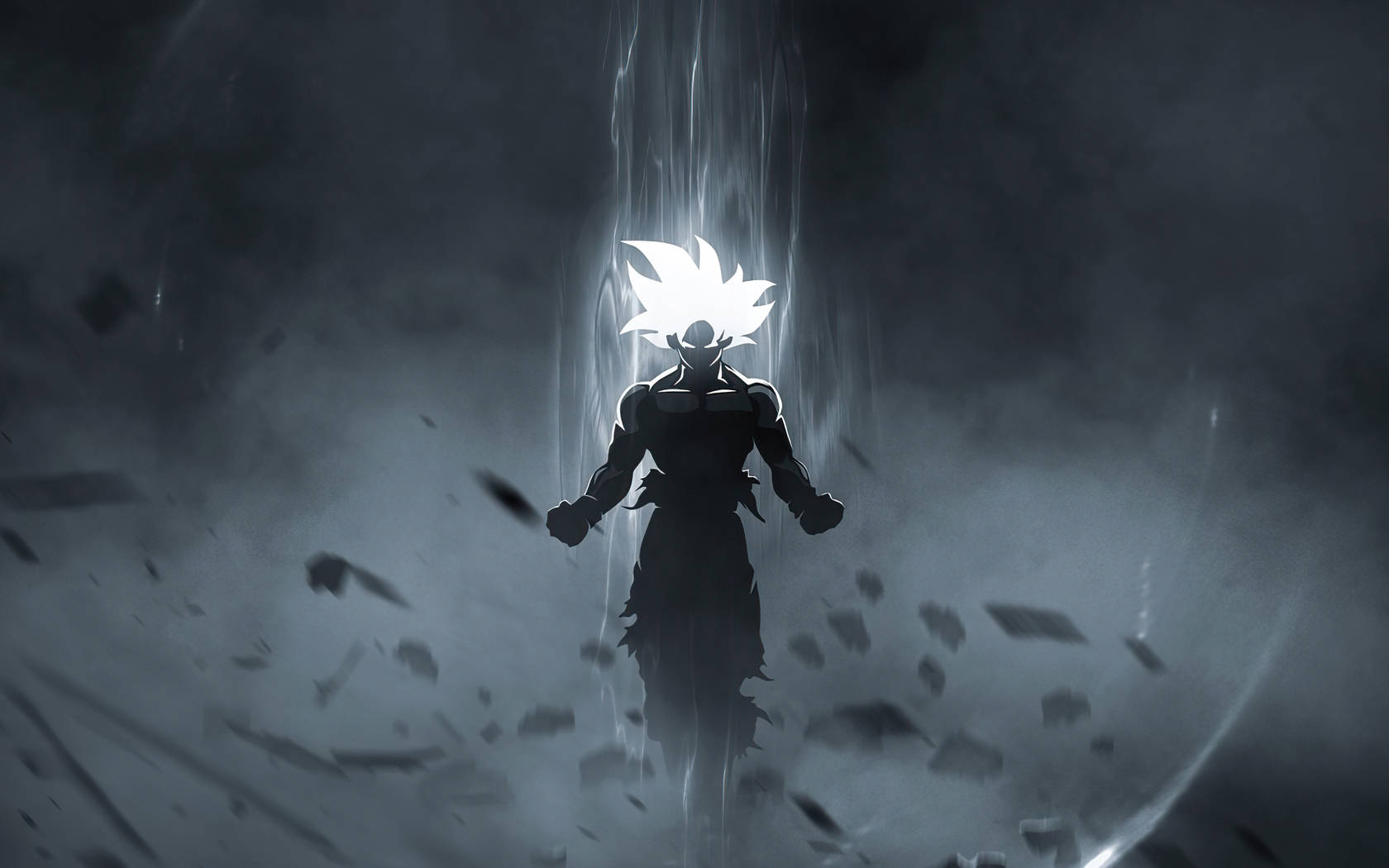 Goku Black, white hair, silhouetted anime warrior, HD Desktop Wallpaper