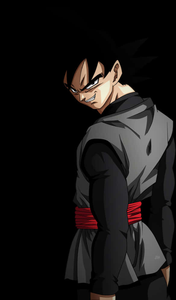 Goku Black, black and gray gi, red belt, SD Phone Wallpaper