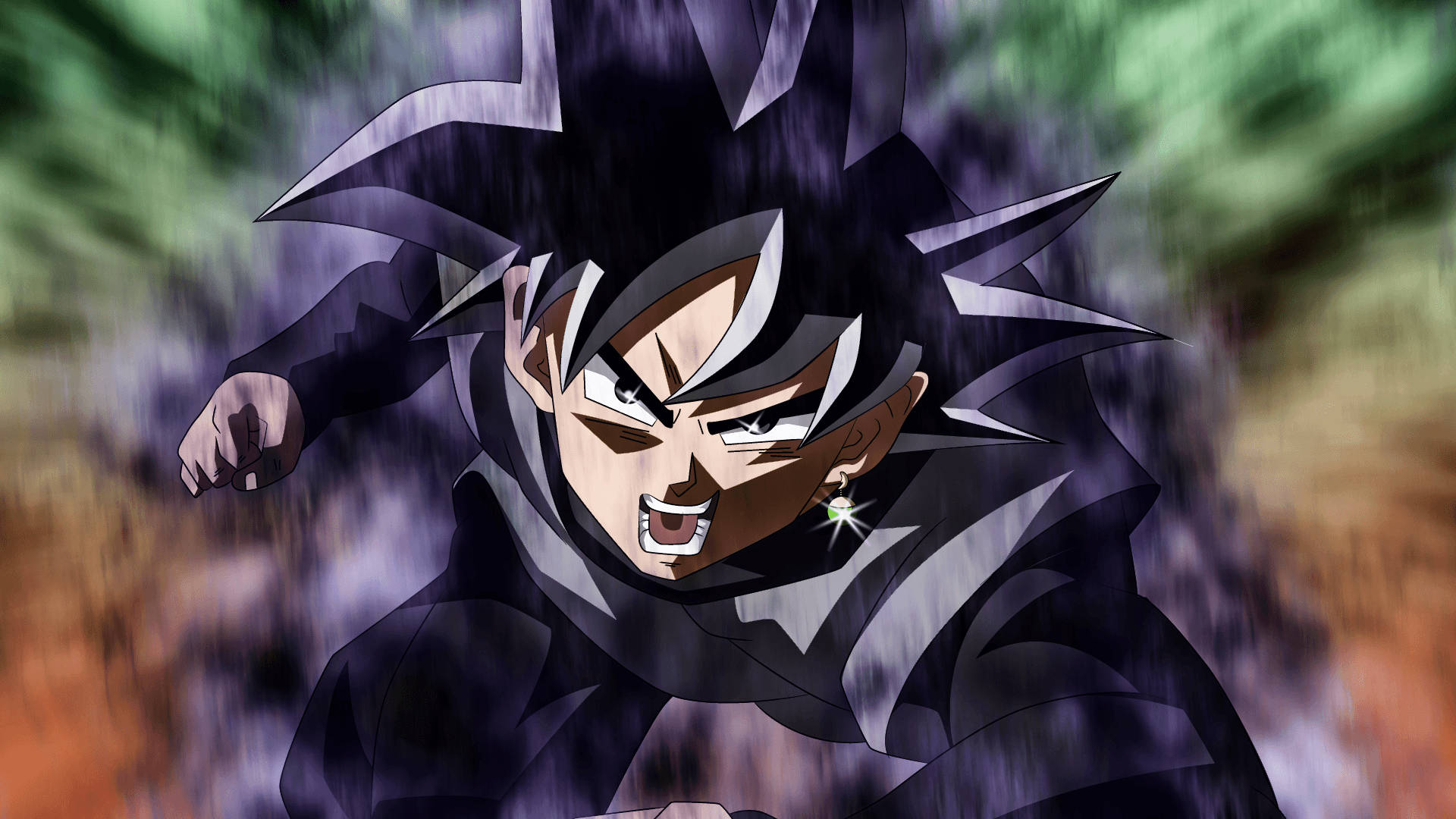 Black Goku, spiky black hair, glowing green eye, Full HD Desktop Wallpaper