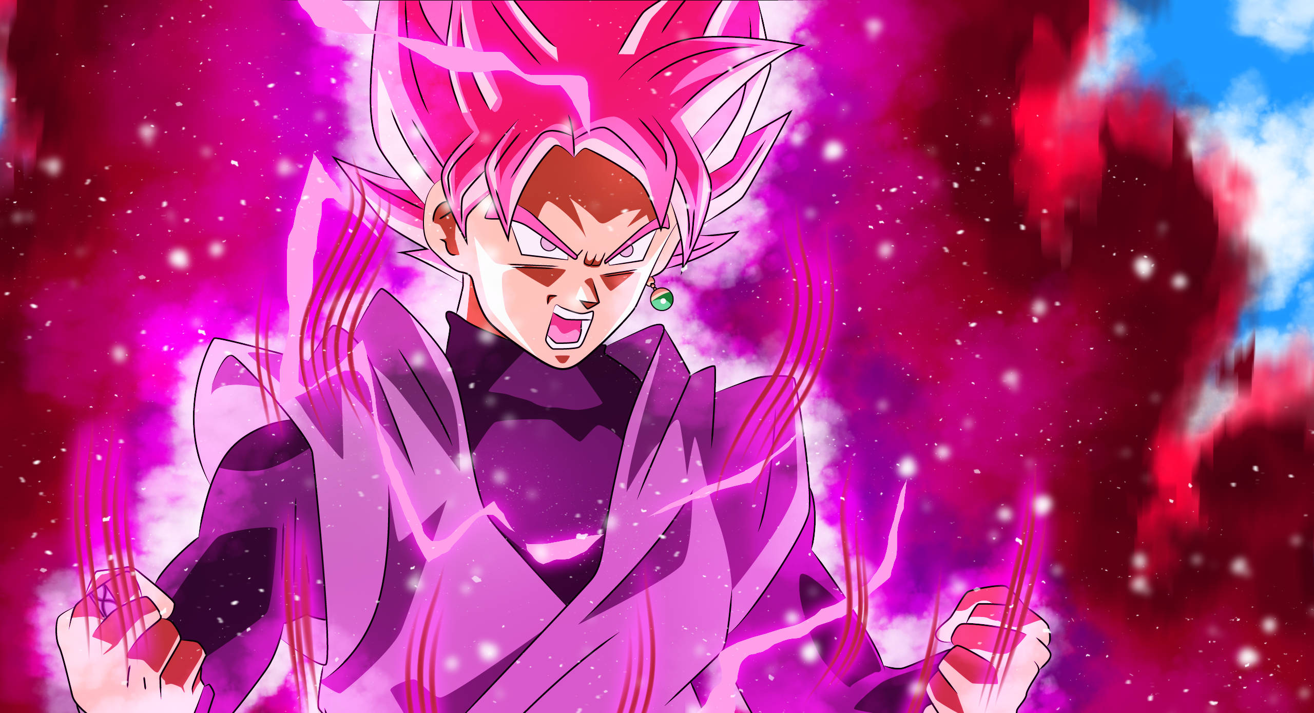 Goku Black, radiant energy, spiky pink hair, 2K Desktop Wallpaper