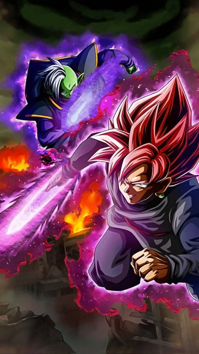 Goku Black, anime warriors, fiery purple energy storm, SD Phone Wallpaper