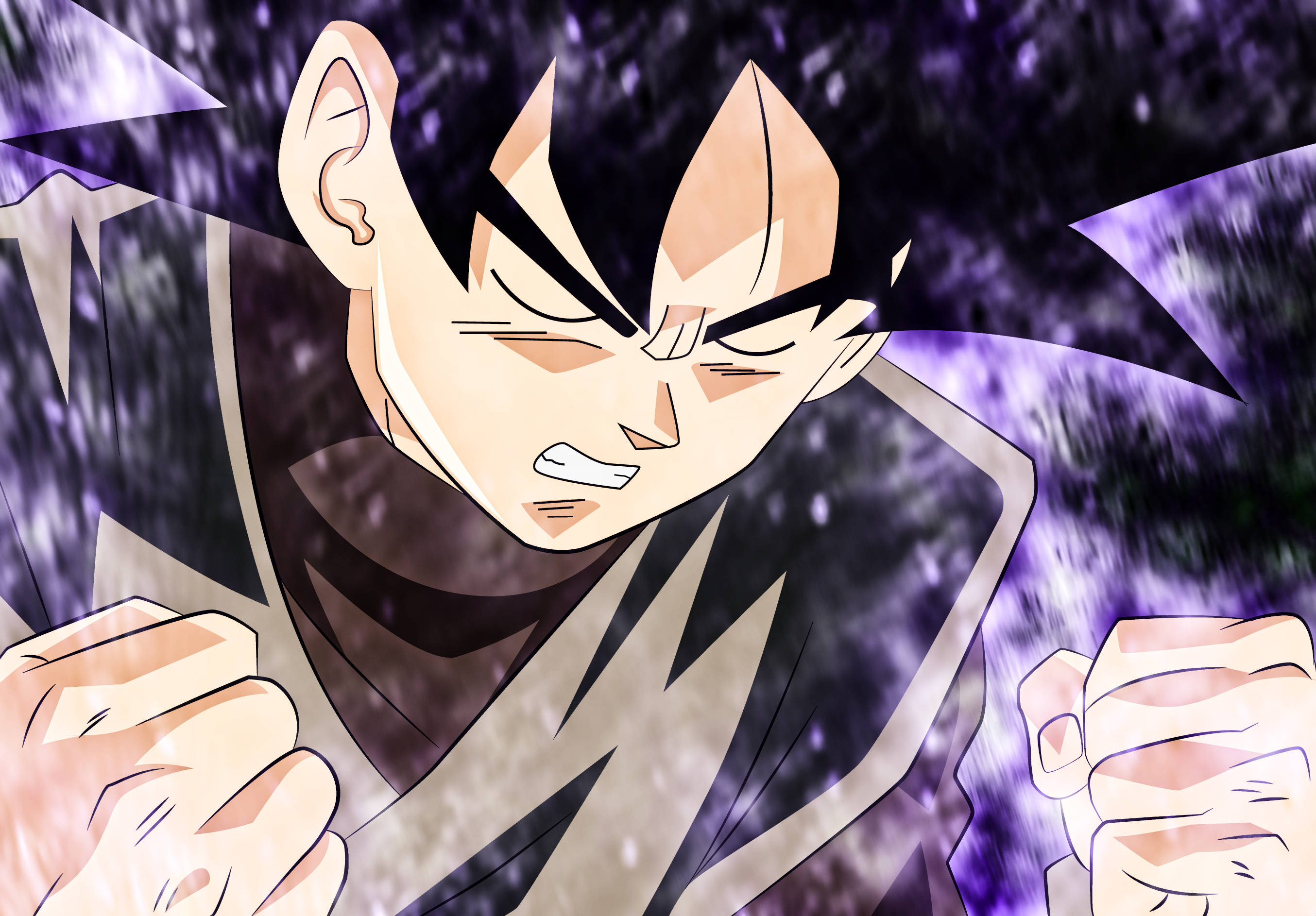 Goku Black, spiky black hair, intense expression, 2K Desktop Wallpaper