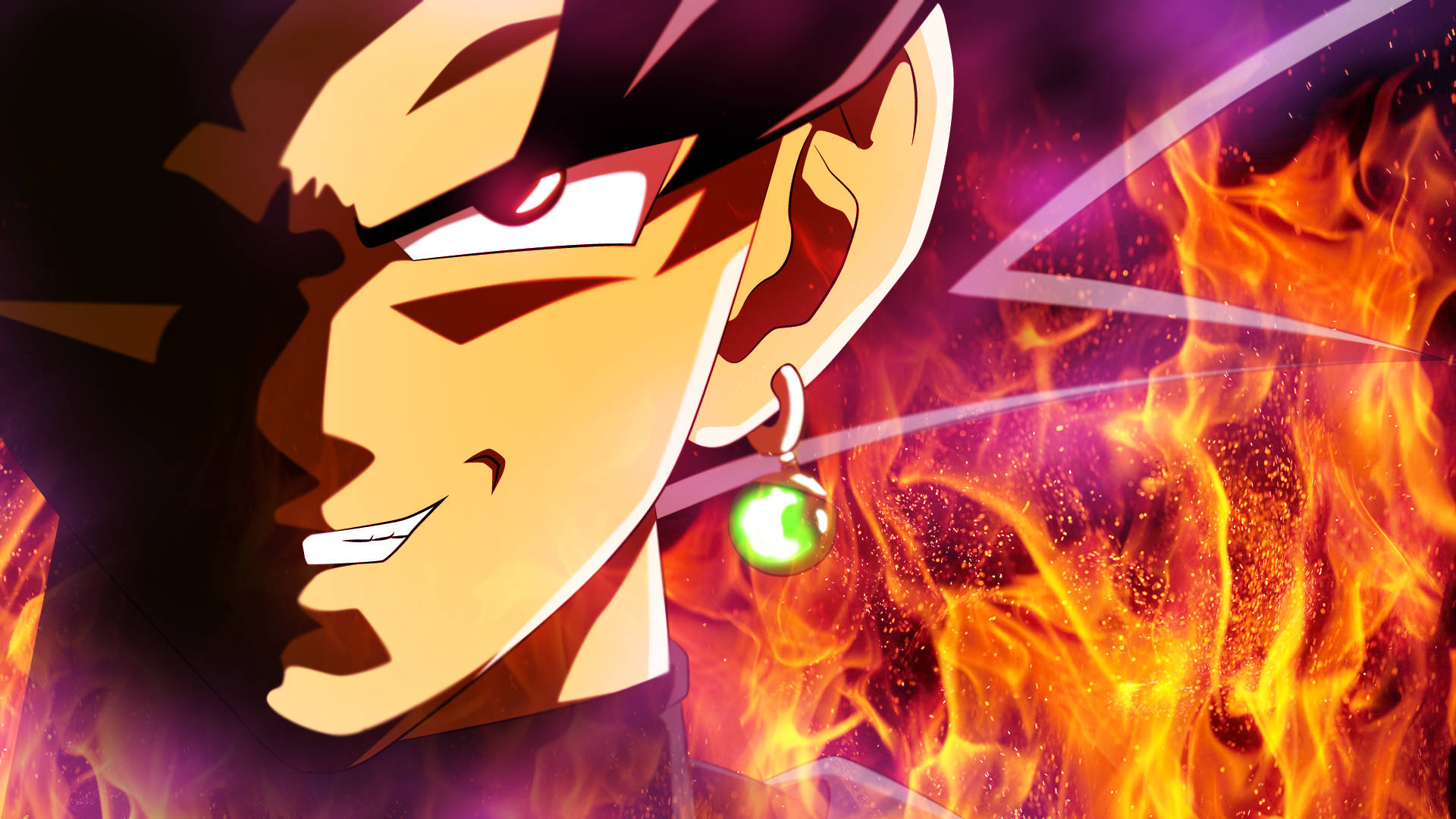 Goku Black, glowing green earring, fiery energy, Full HD Desktop Wallpaper