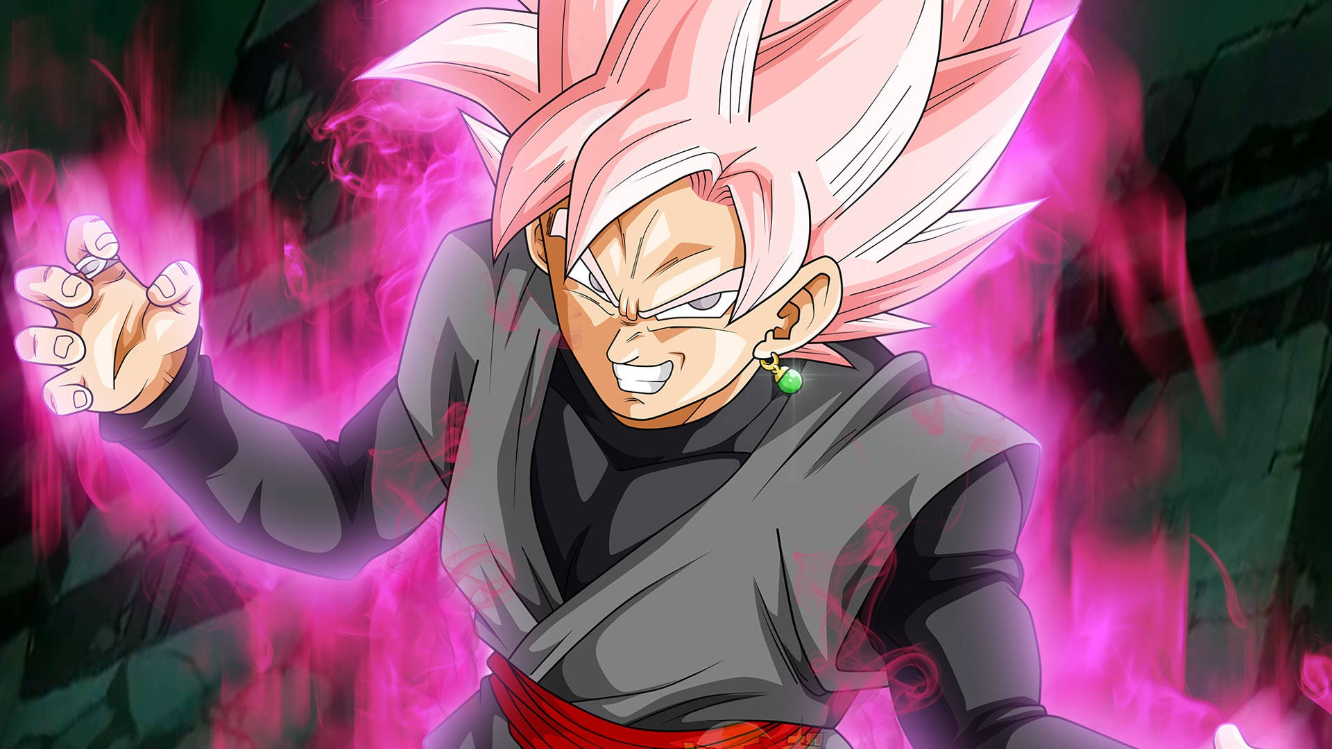 Goku Black, pink spiky hair, black outfit, Full HD Desktop Wallpaper