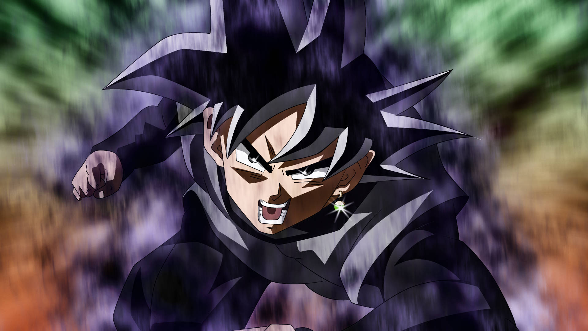 Goku Black, spiky black hair, glowing green eyes, Full HD Desktop Wallpaper