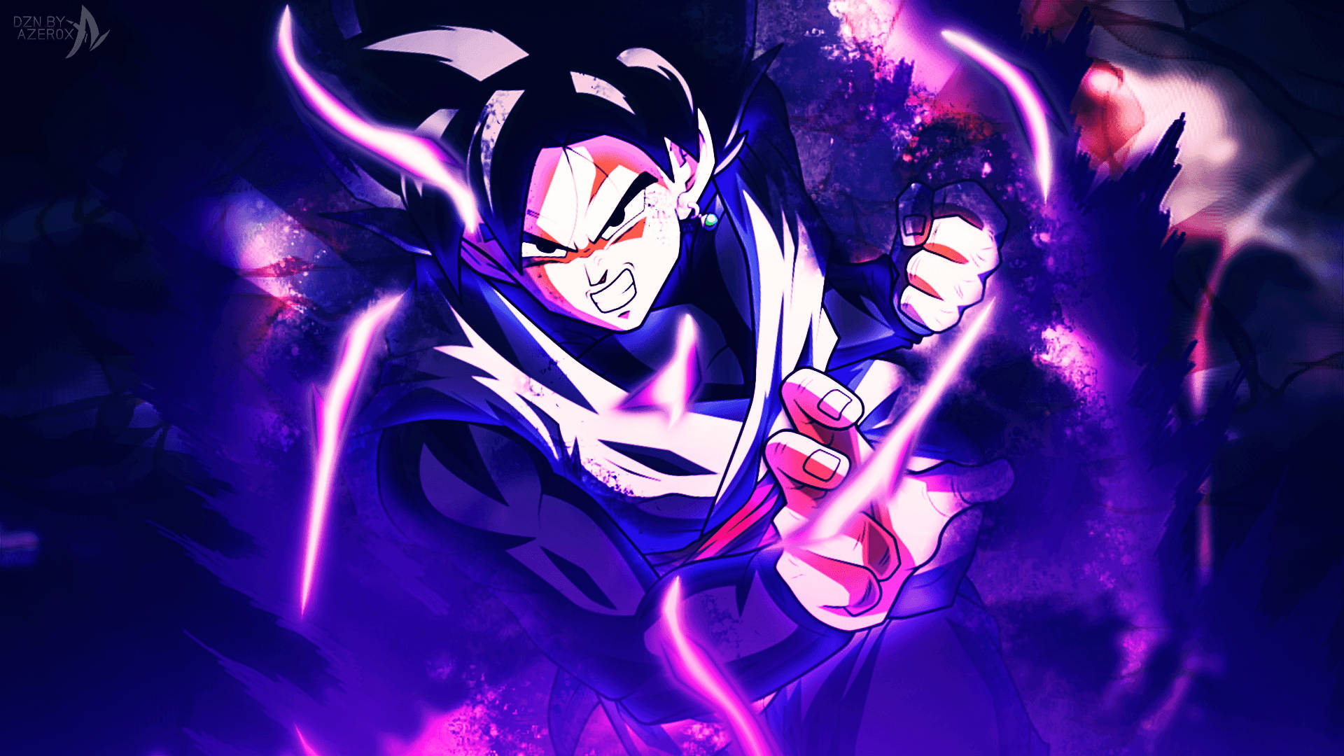 Goku Black, spiky black hair, glowing purple energy fists, Full HD Desktop Wallpaper