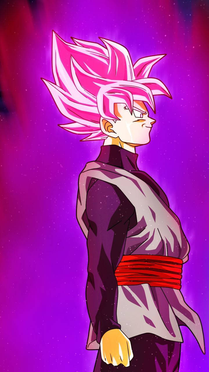 Black Goku, spiky pink hair, vibrant purple cosmic background, HD Phone Wallpaper