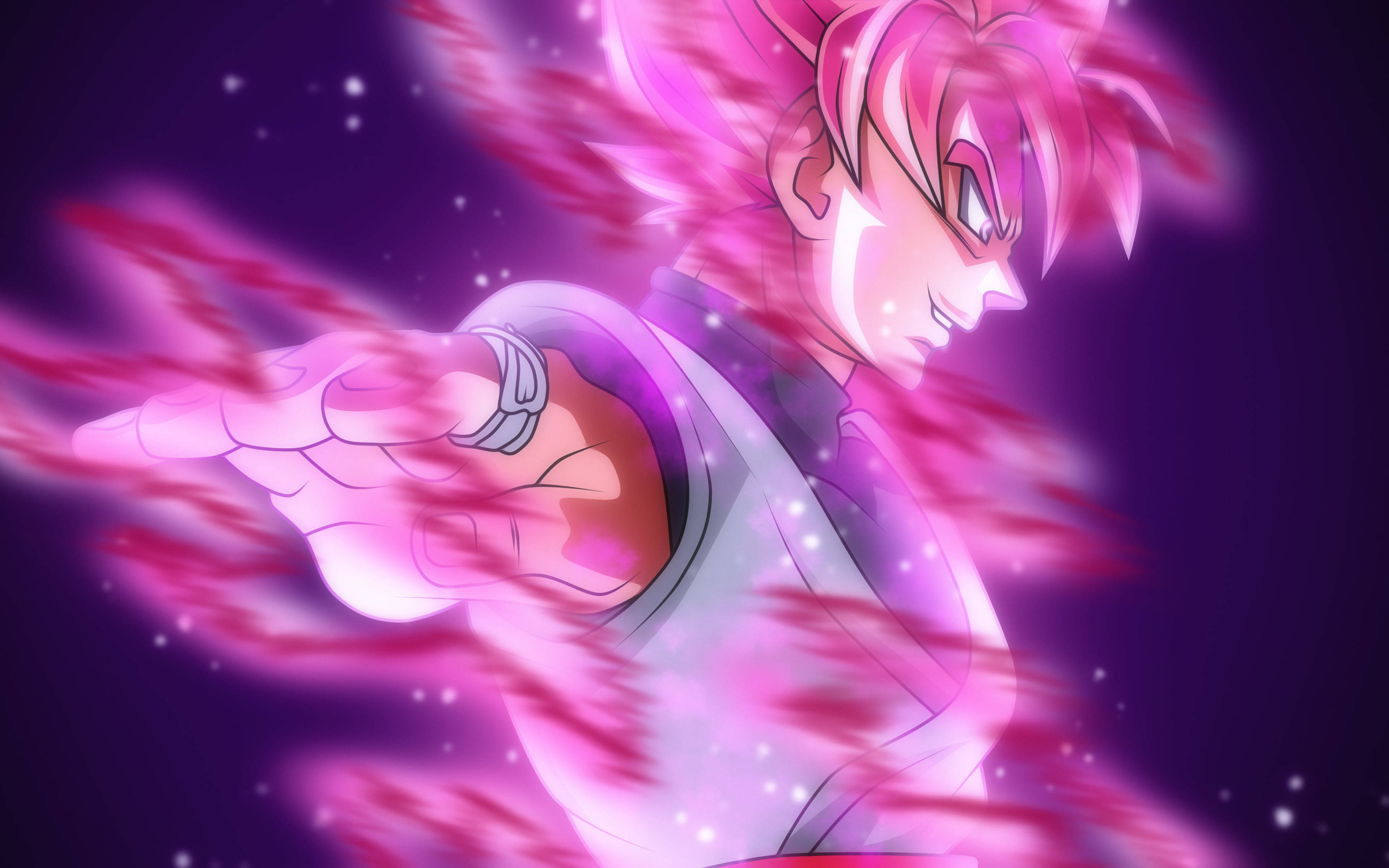 Goku Black, pink hair, glowing aura, 4K Desktop Wallpaper