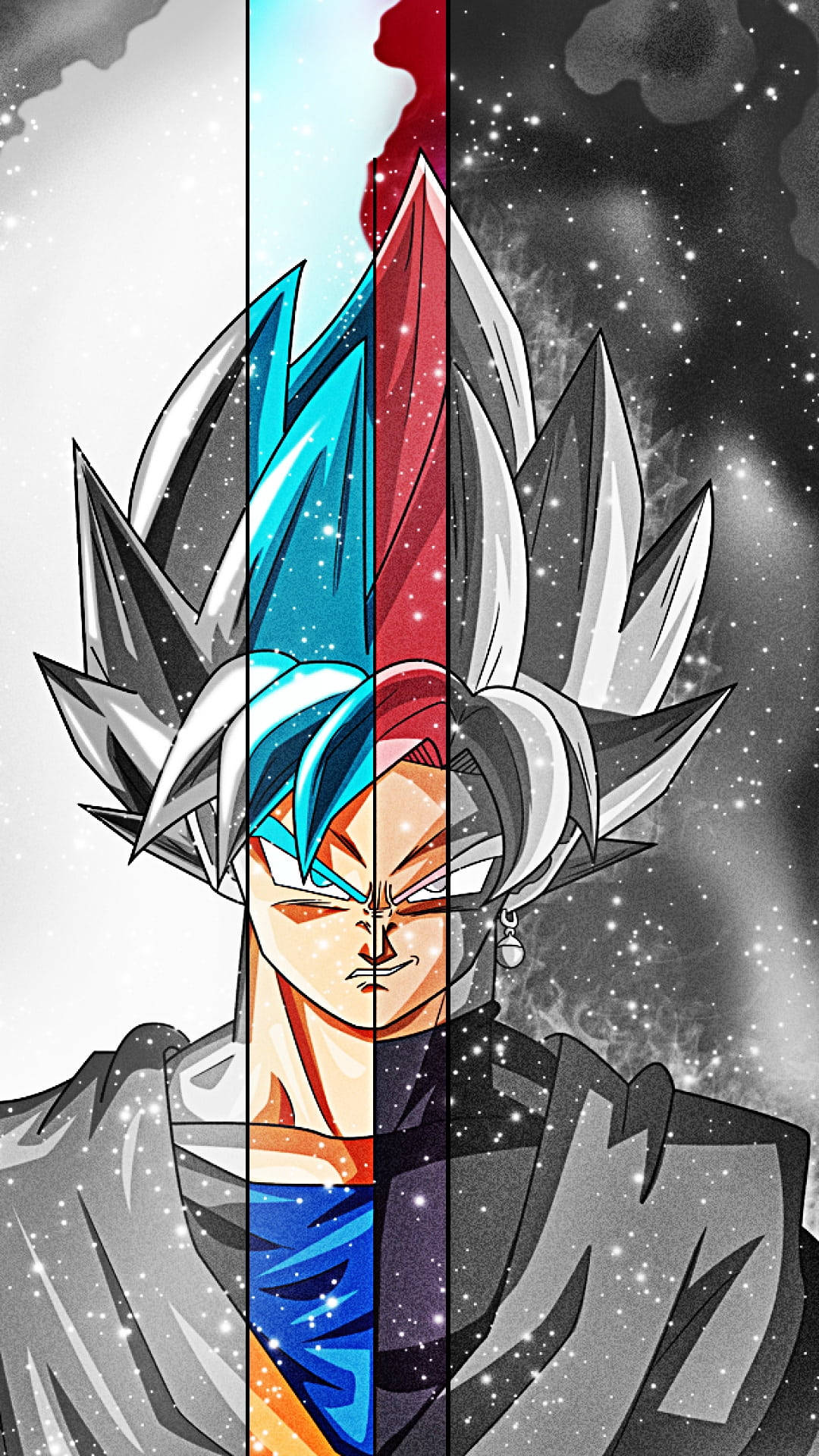 Goku Black, blue and red hair, starry cosmic background, Full HD Phone Wallpaper