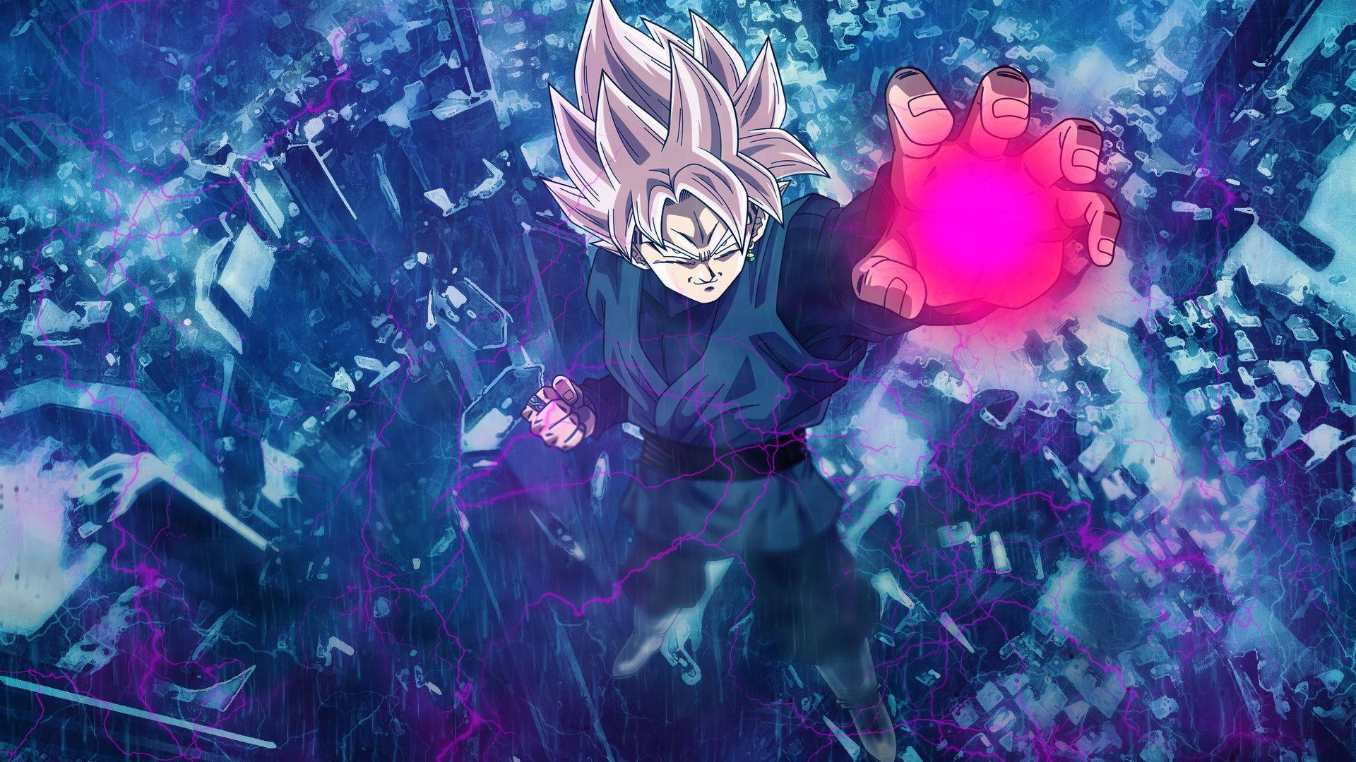 Goku Black, spiky hair, shattered cityscape, Full HD Desktop Wallpaper