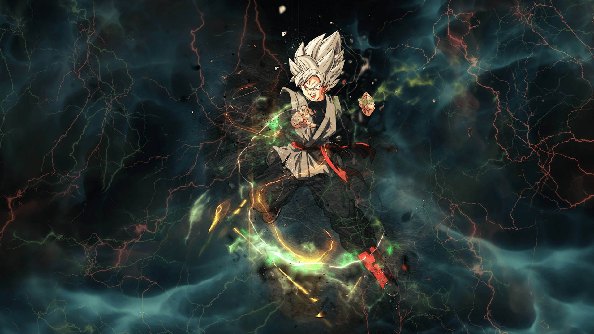 Goku, Dragon Ball Super, green electricity, Full HD Desktop Wallpaper
