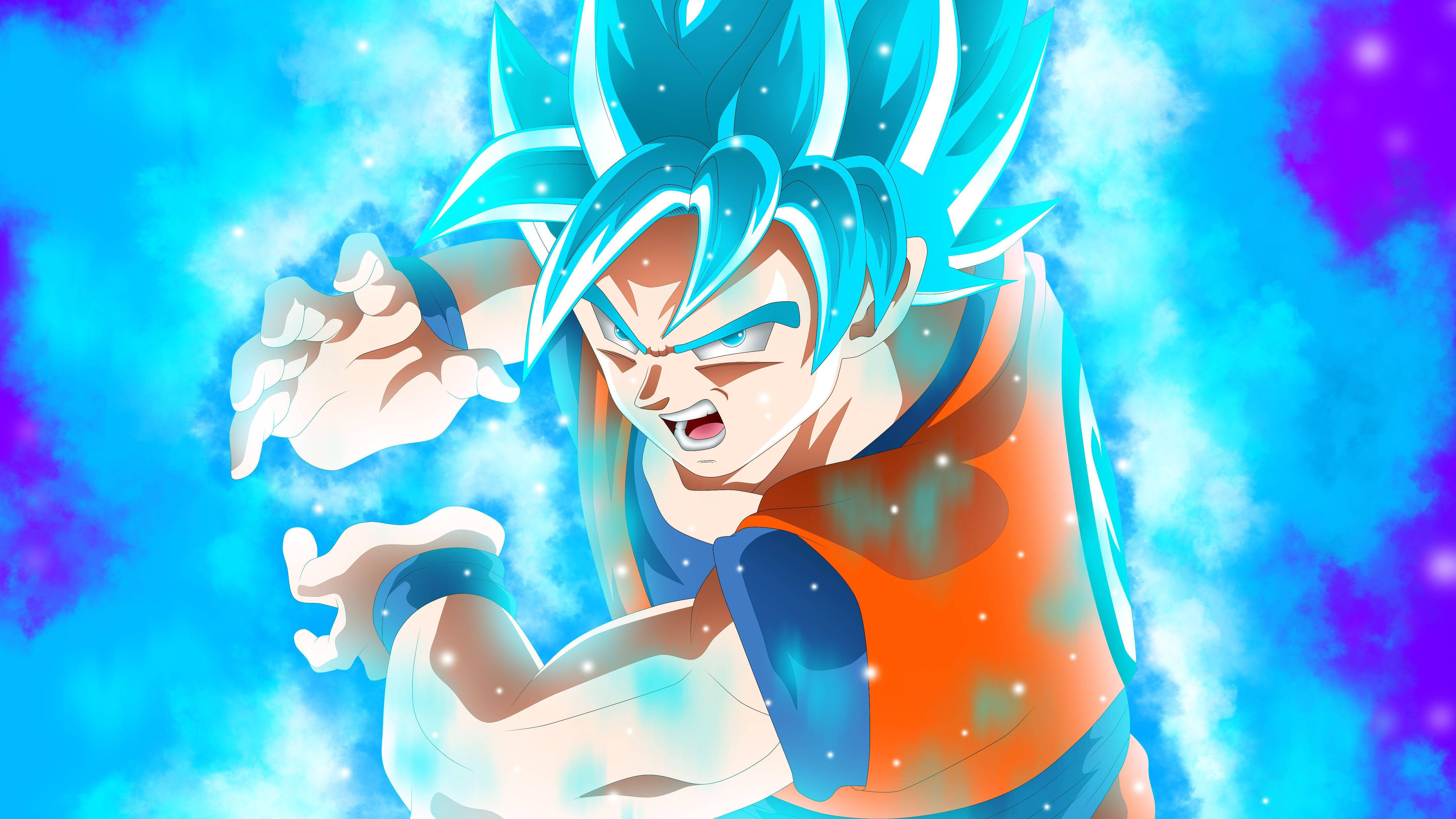 Goku, Dragon Ball Super, spiky blue hair, 5K Desktop Wallpaper