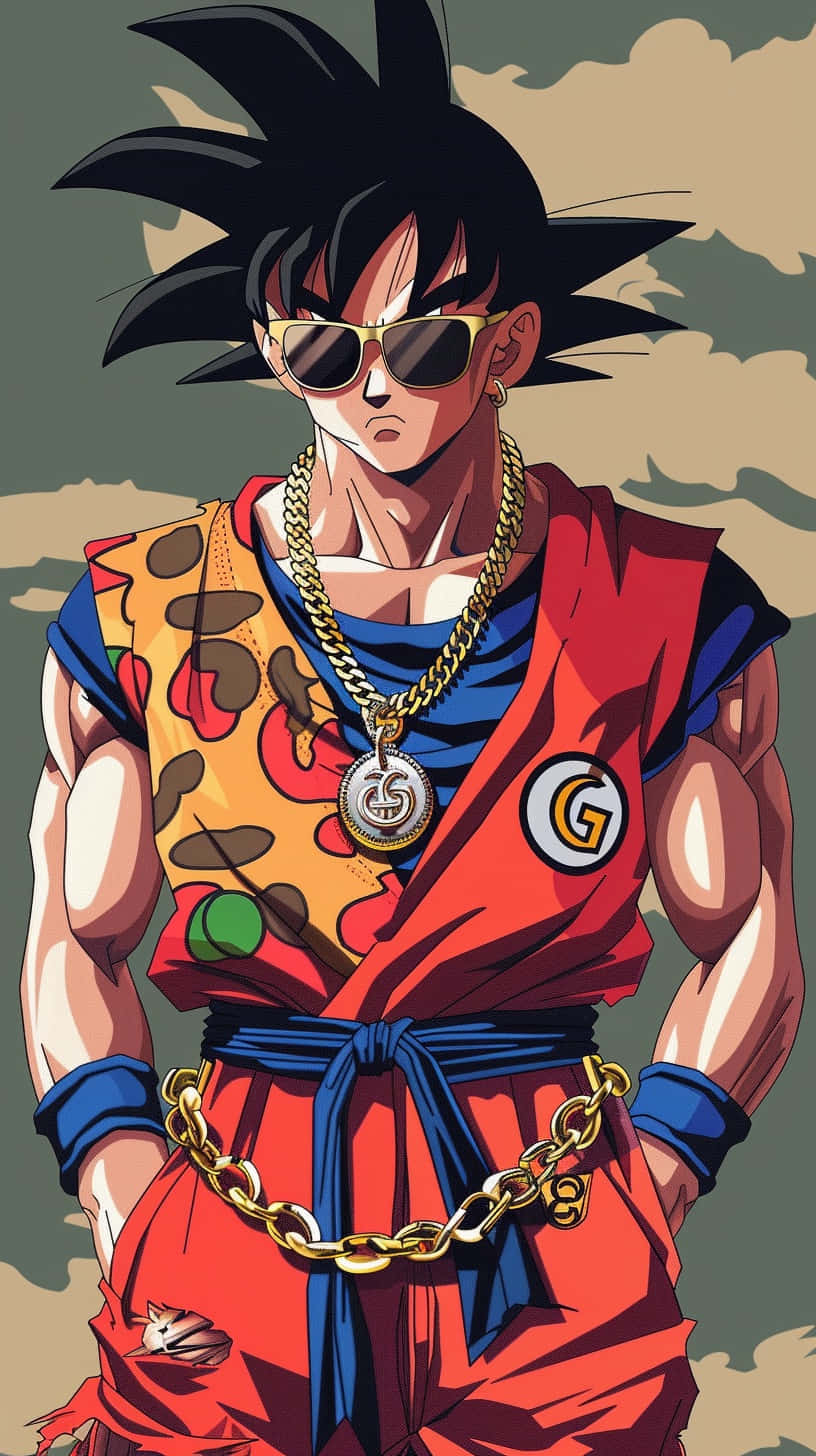 Goku Gucci, spiky black hair, gold sunglasses, HD Phone Wallpaper