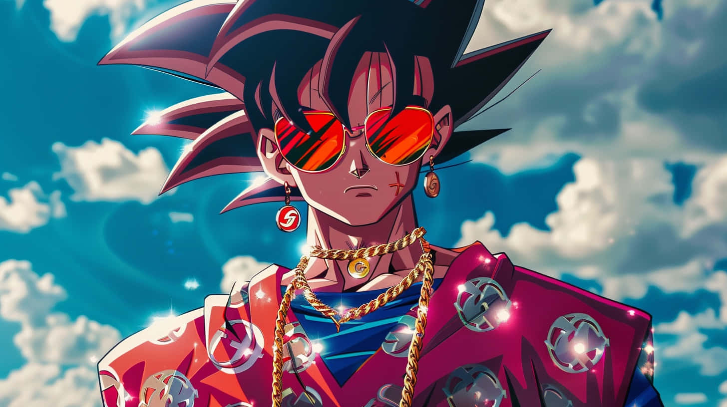Goku, red sunglasses, gold chains, HD Desktop Wallpaper