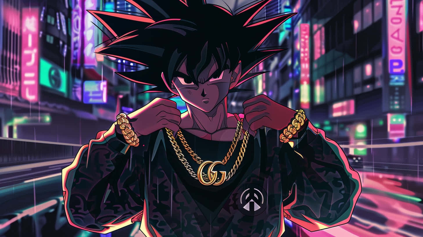 Goku Gucci, spiky-haired anime character, black hoodie, HD Desktop Wallpaper