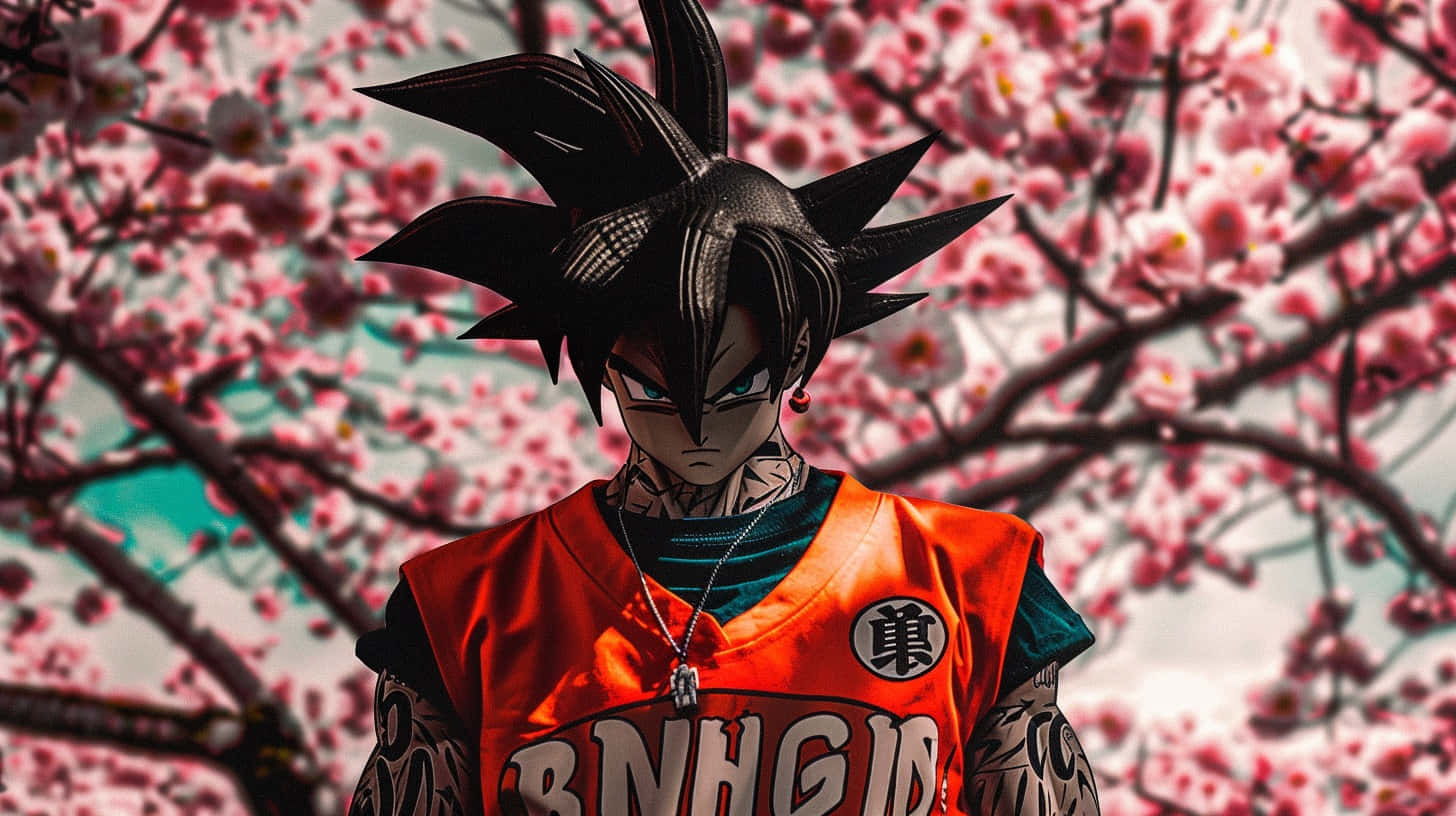 Goku, orange gi, cherry blossoms, HD Desktop Wallpaper
