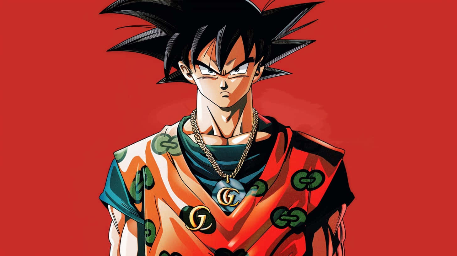 Goku, Gucci, red background, HD Desktop Wallpaper