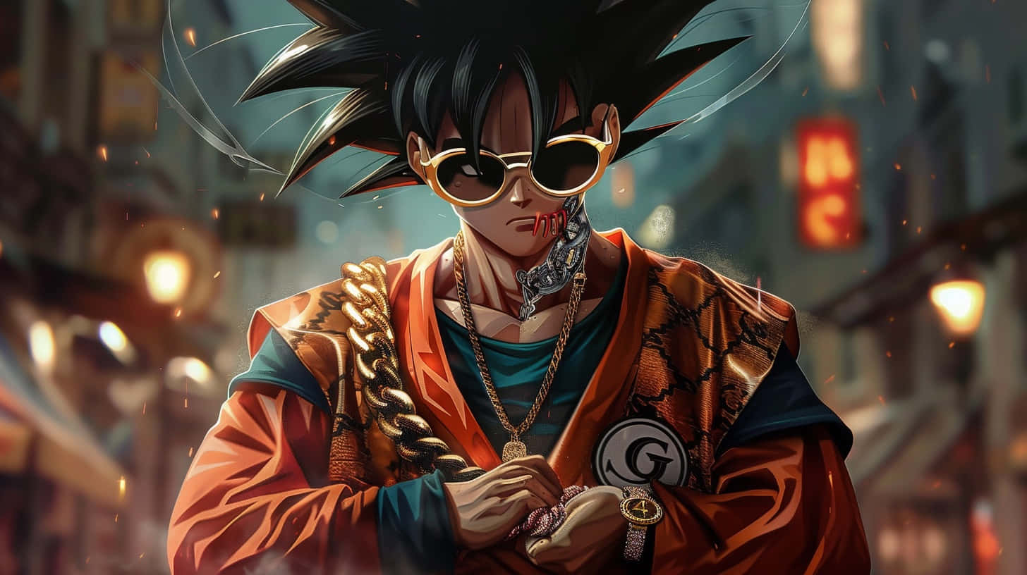 Goku Gucci, spiky black hair, gold sunglasses, HD Desktop Wallpaper