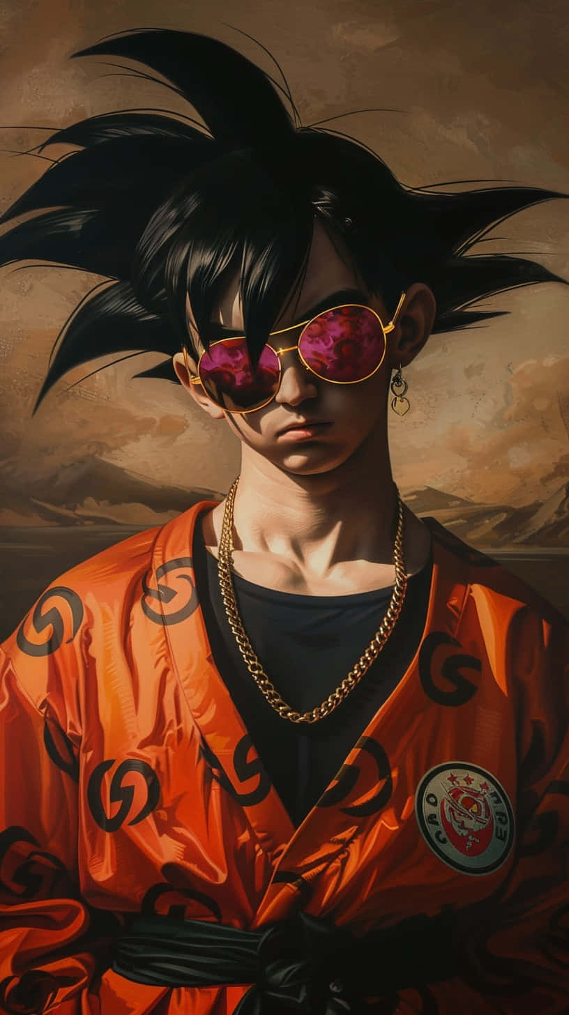 Goku Gucci, spiky black hair, pink-tinted sunglasses, HD Phone Wallpaper