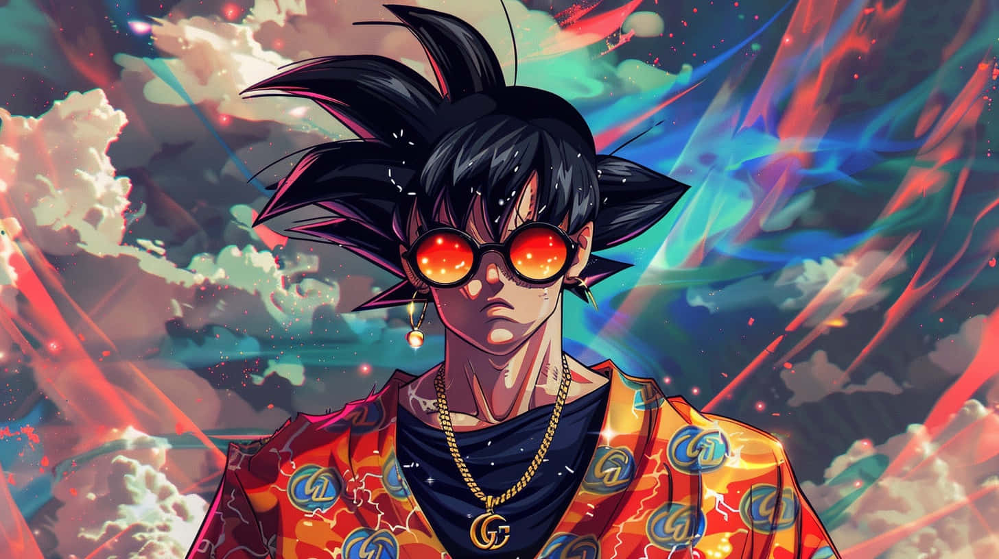 Goku Gucci, spiky-haired anime character, red sunglasses, HD Desktop Wallpaper