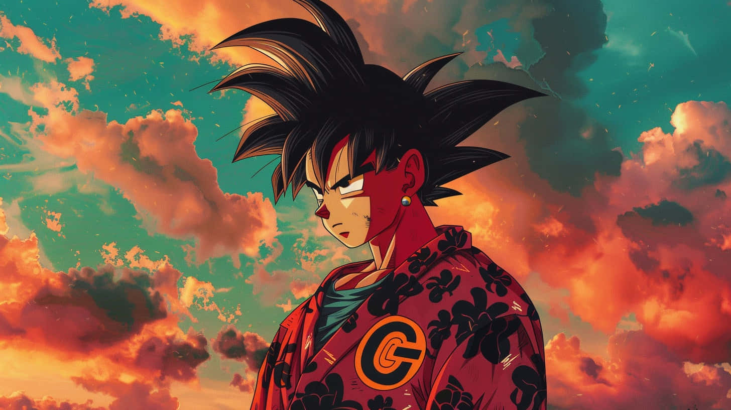 Goku Gucci, spiky-haired anime warrior, red floral gi, HD Desktop Wallpaper