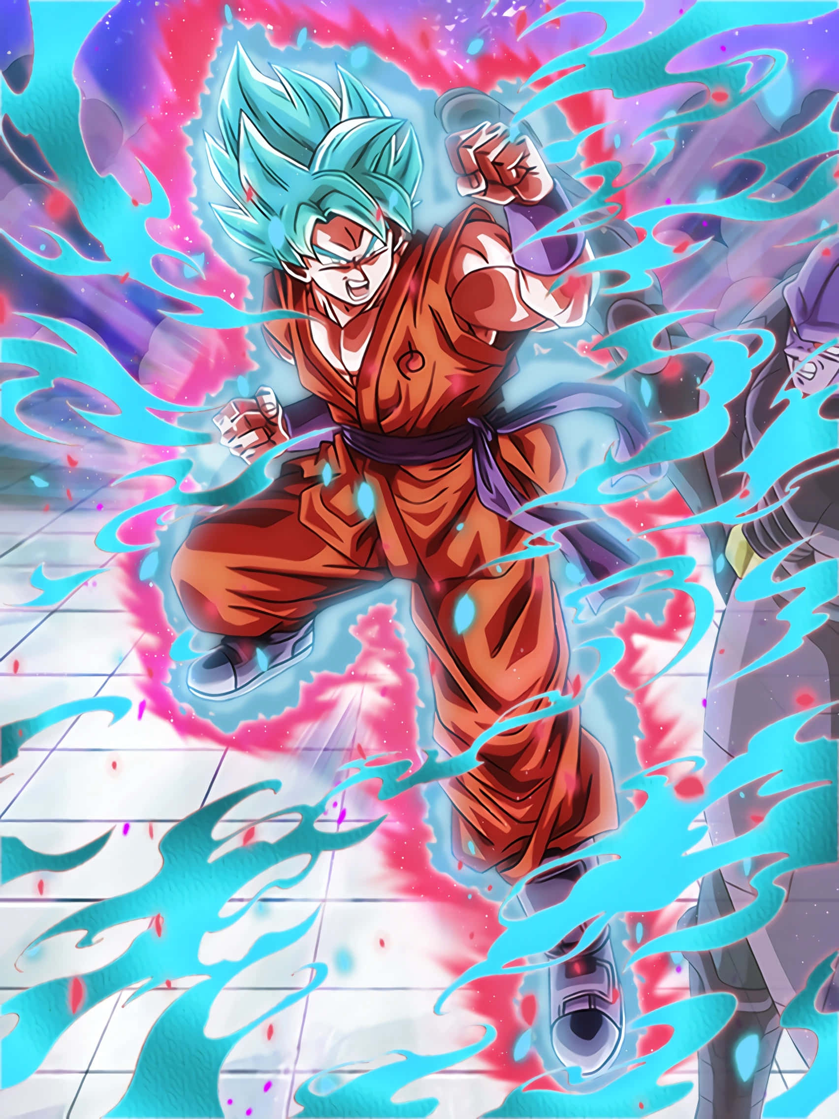 Goku Kaioken, blue-haired anime warrior, orange gi, Full HD Phone Wallpaper