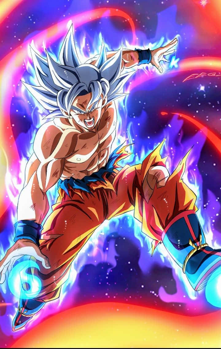 Goku Kaioken, spiky silver hair, glowing energy blast, SD Phone Wallpaper