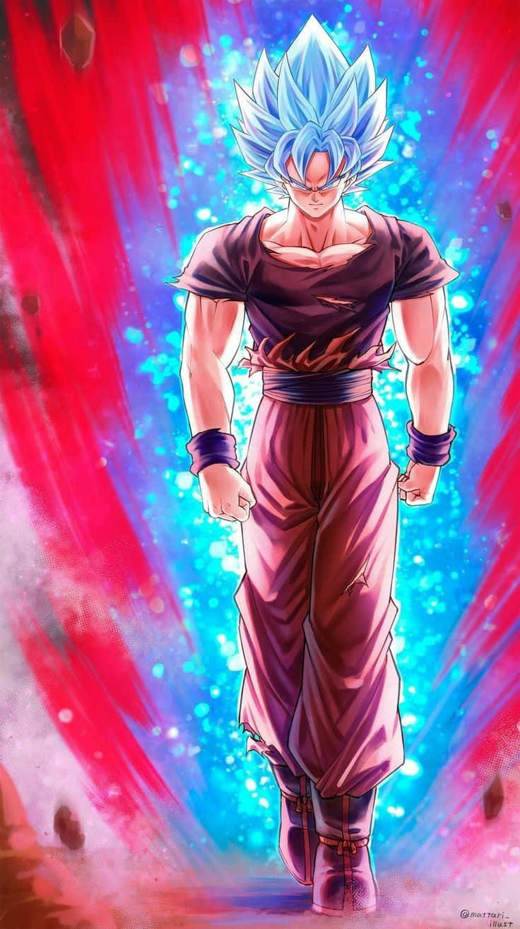 Goku Kaioken, spiky blue hair, vibrant red and blue cosmic background, HD Phone Wallpaper