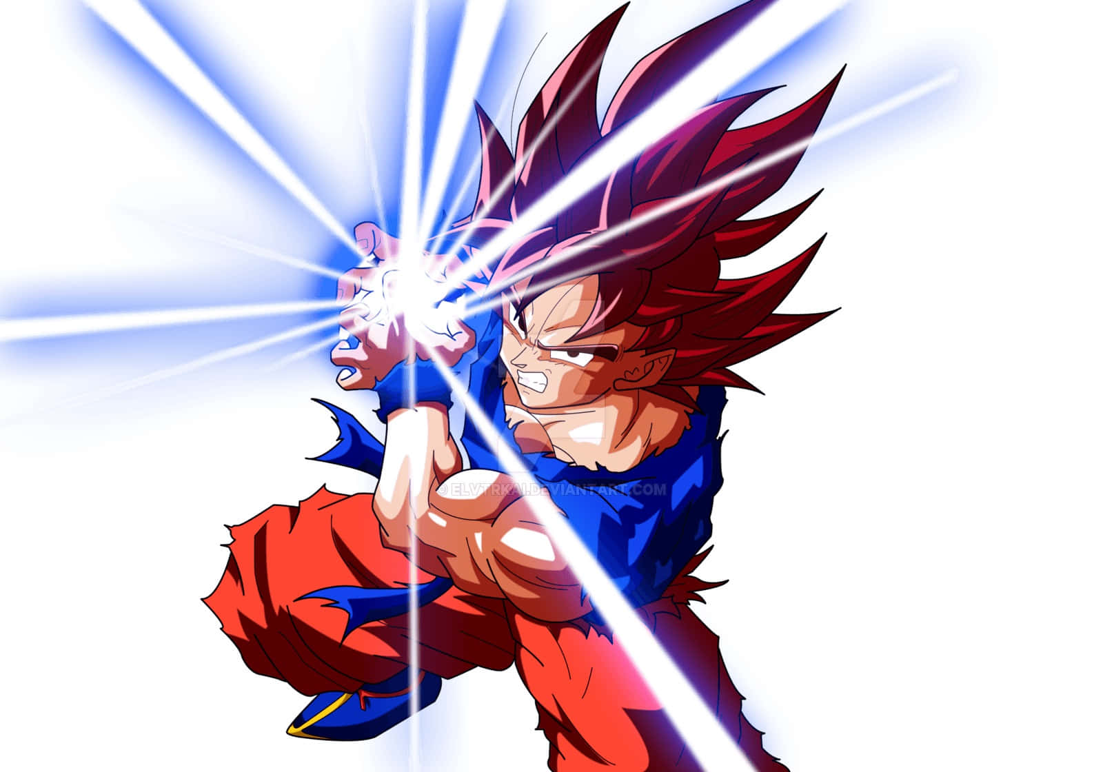 Goku Kaioken, red hair, blue outfit, HD Desktop Wallpaper