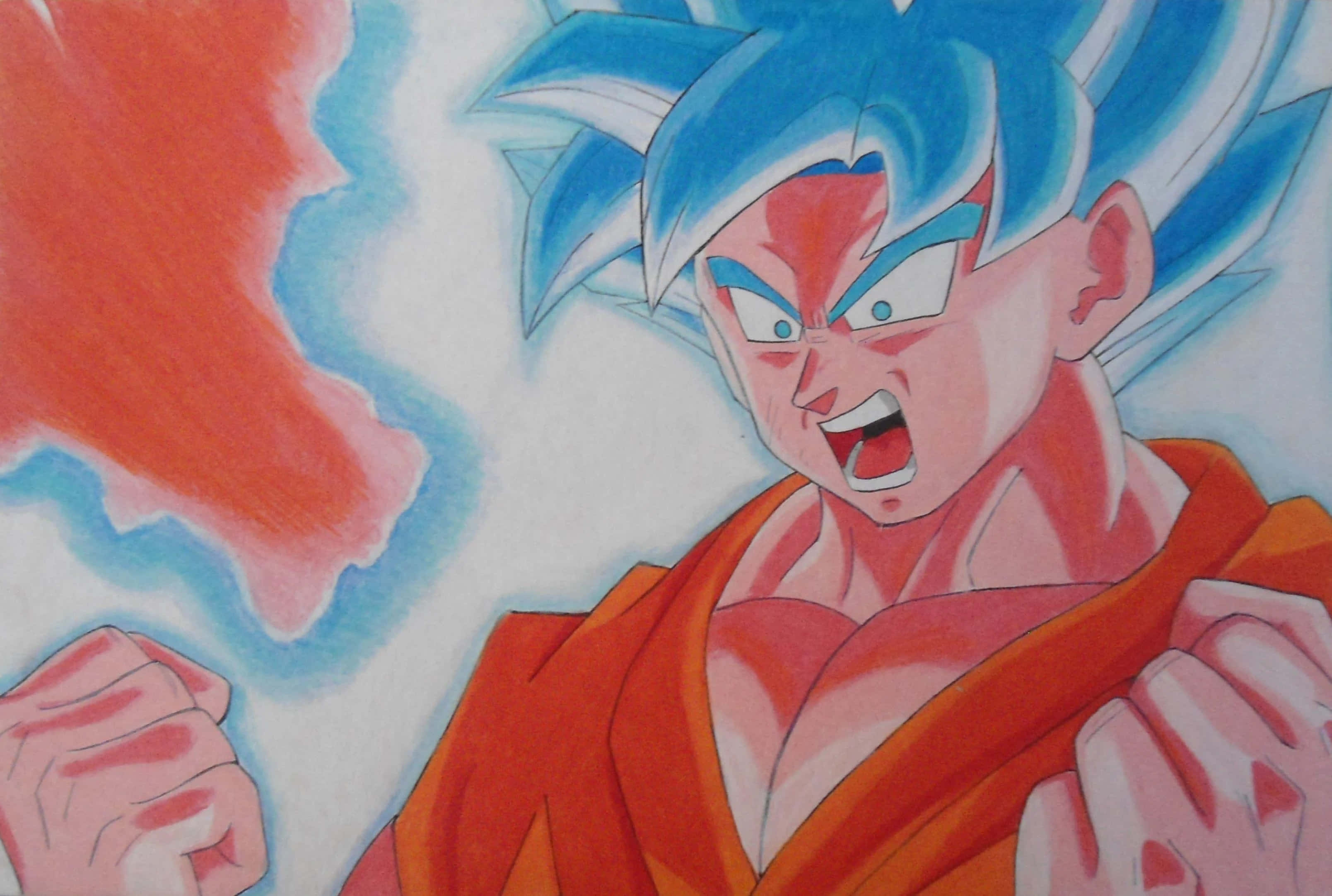 Goku, Kaioken, blue spiky hair, 2K Desktop Wallpaper