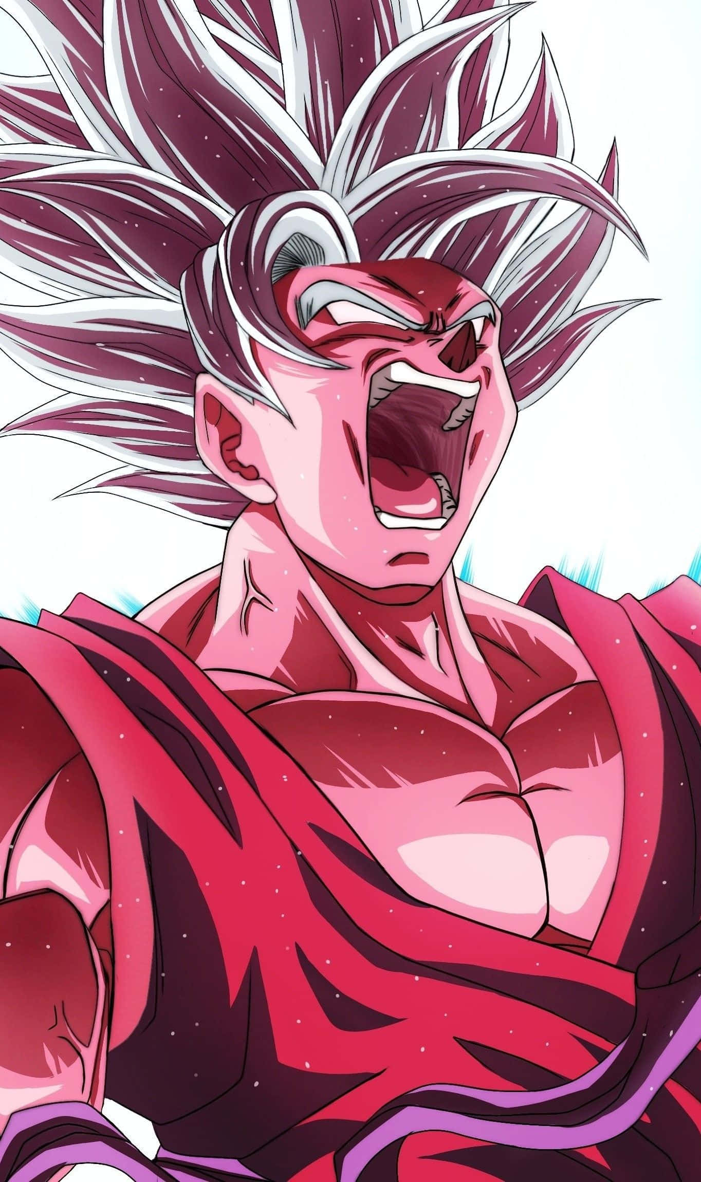 Goku Kaioken, spiky pink and white hair, glowing red muscles, Full HD Phone Wallpaper