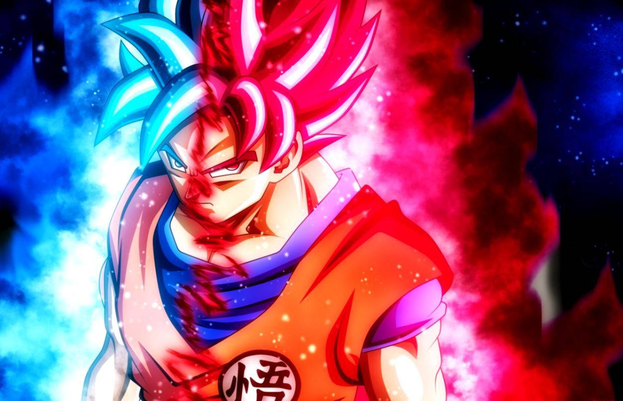 Kaioken Goku, anime, spiky blue and red hair, SD Desktop Wallpaper
