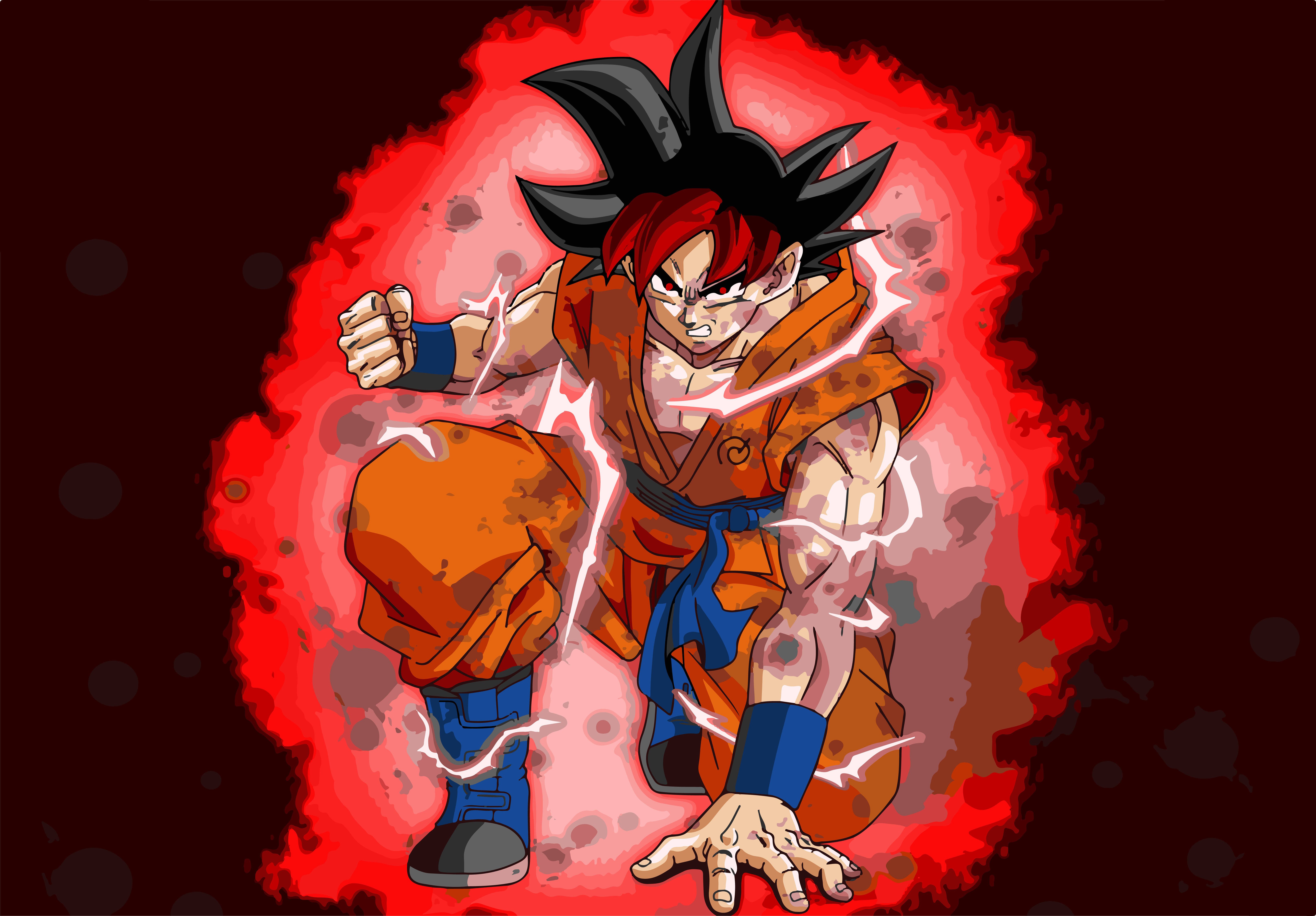 Goku, Kaioken, red hair, 5K Desktop Wallpaper