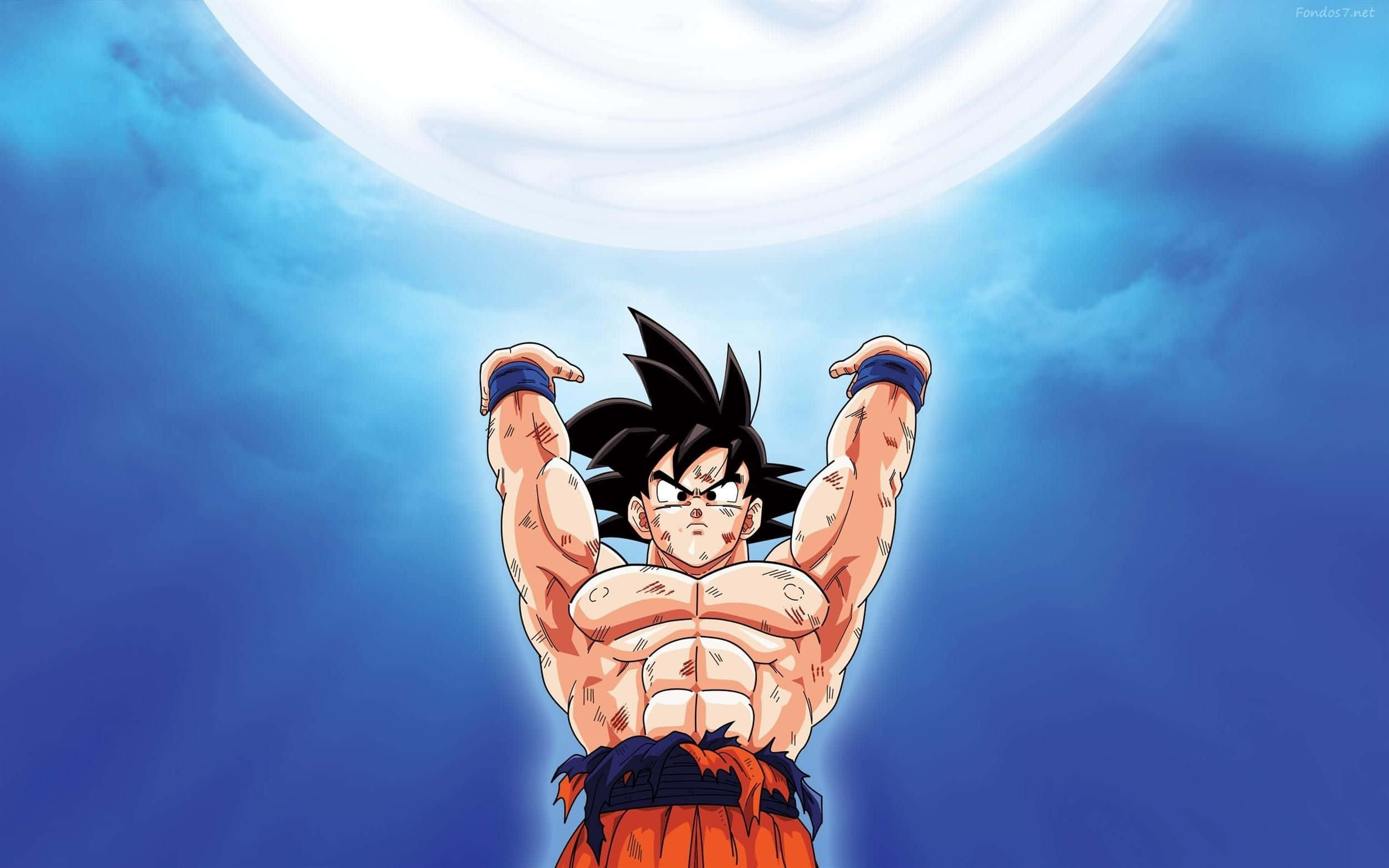 Goku, Spirit Bomb Sword, glowing white moon, Full HD Desktop Wallpaper