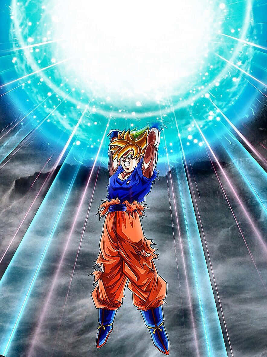 Goku, Spirit Bomb Sword, orange and blue, SD Phone Wallpaper