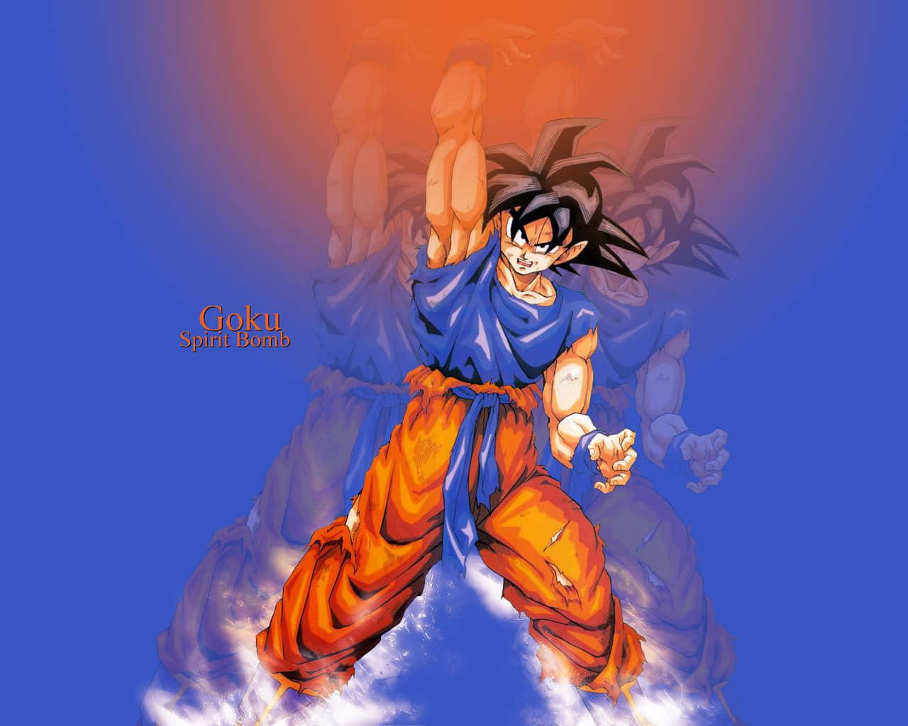 Goku, Spirit Bomb Sword, vibrant blue and orange gradient background, HD Desktop Wallpaper