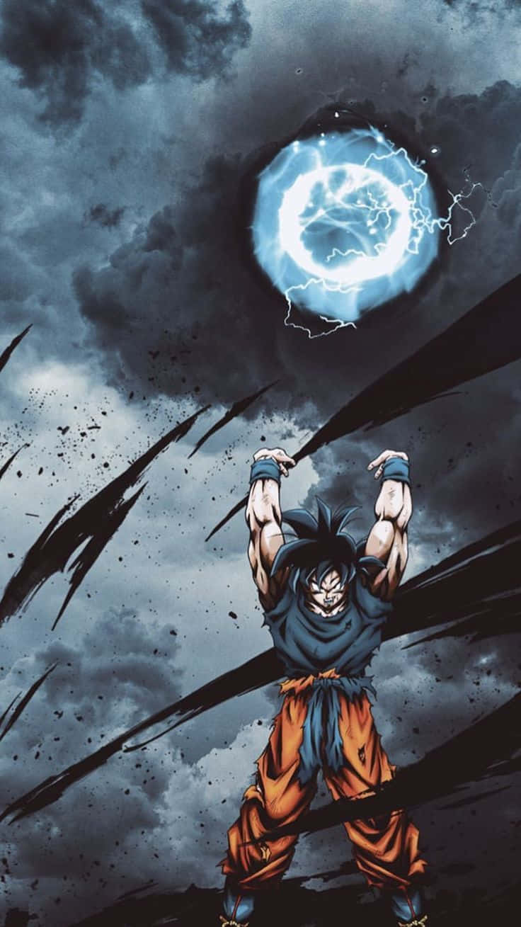 Goku, Spirit Bomb Sword, glowing blue energy sphere, HD Phone Wallpaper