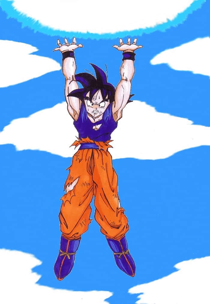 Goku, Spirit Bomb Sword, bright blue sky, SD Phone Wallpaper