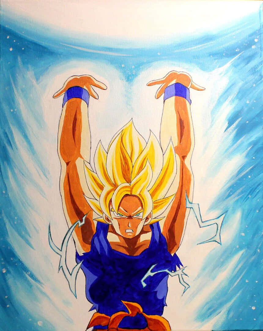 Goku, Spirit Bomb Sword, spiky golden hair, SD Phone Wallpaper