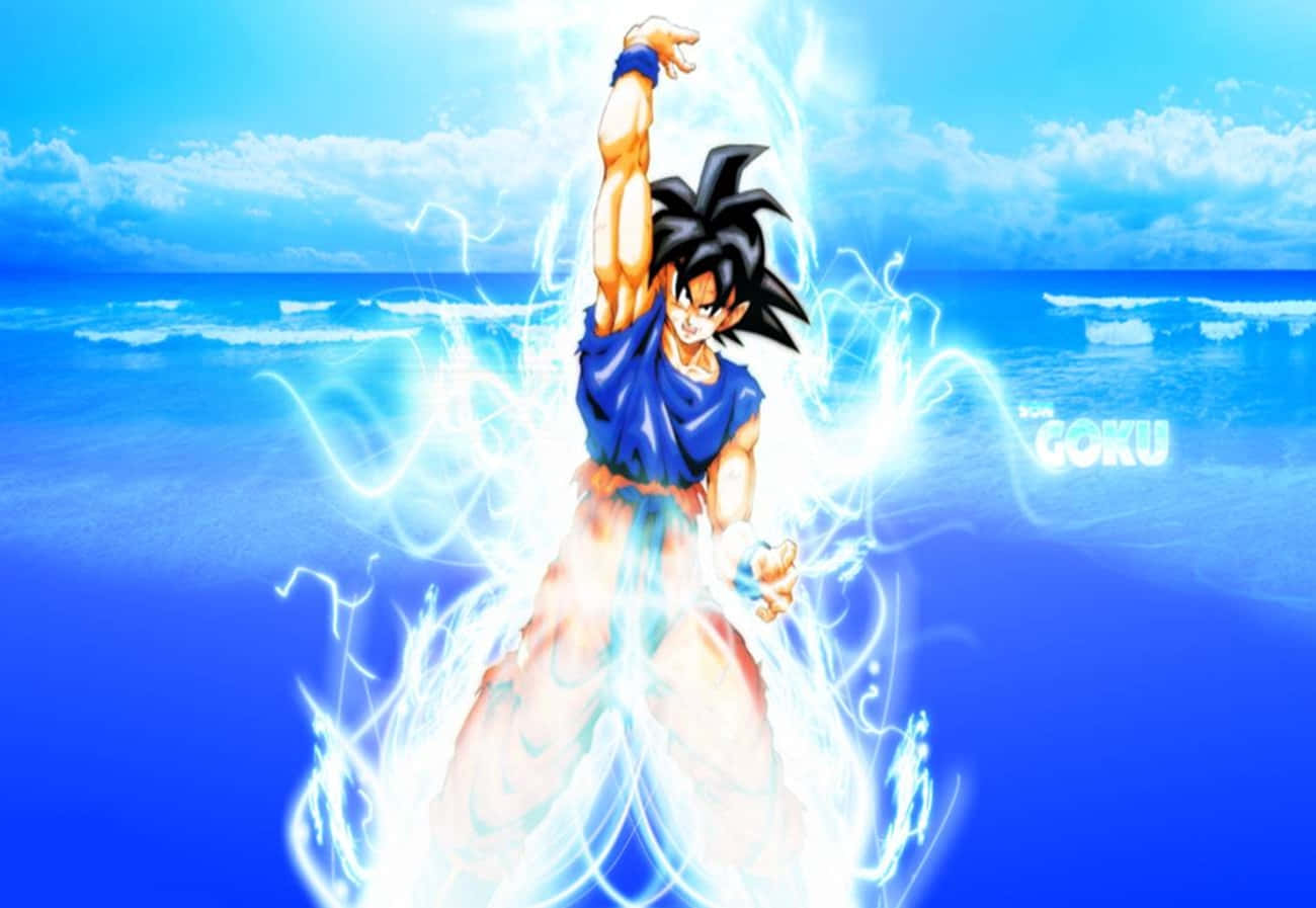 Goku, Spirit Bomb Sword, blue ocean, HD Desktop Wallpaper