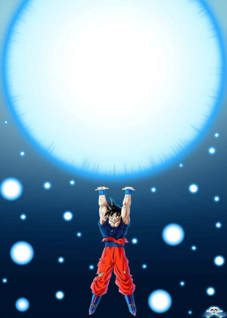 Goku, Spirit Bomb, glowing blue energy sphere, SD Phone Wallpaper